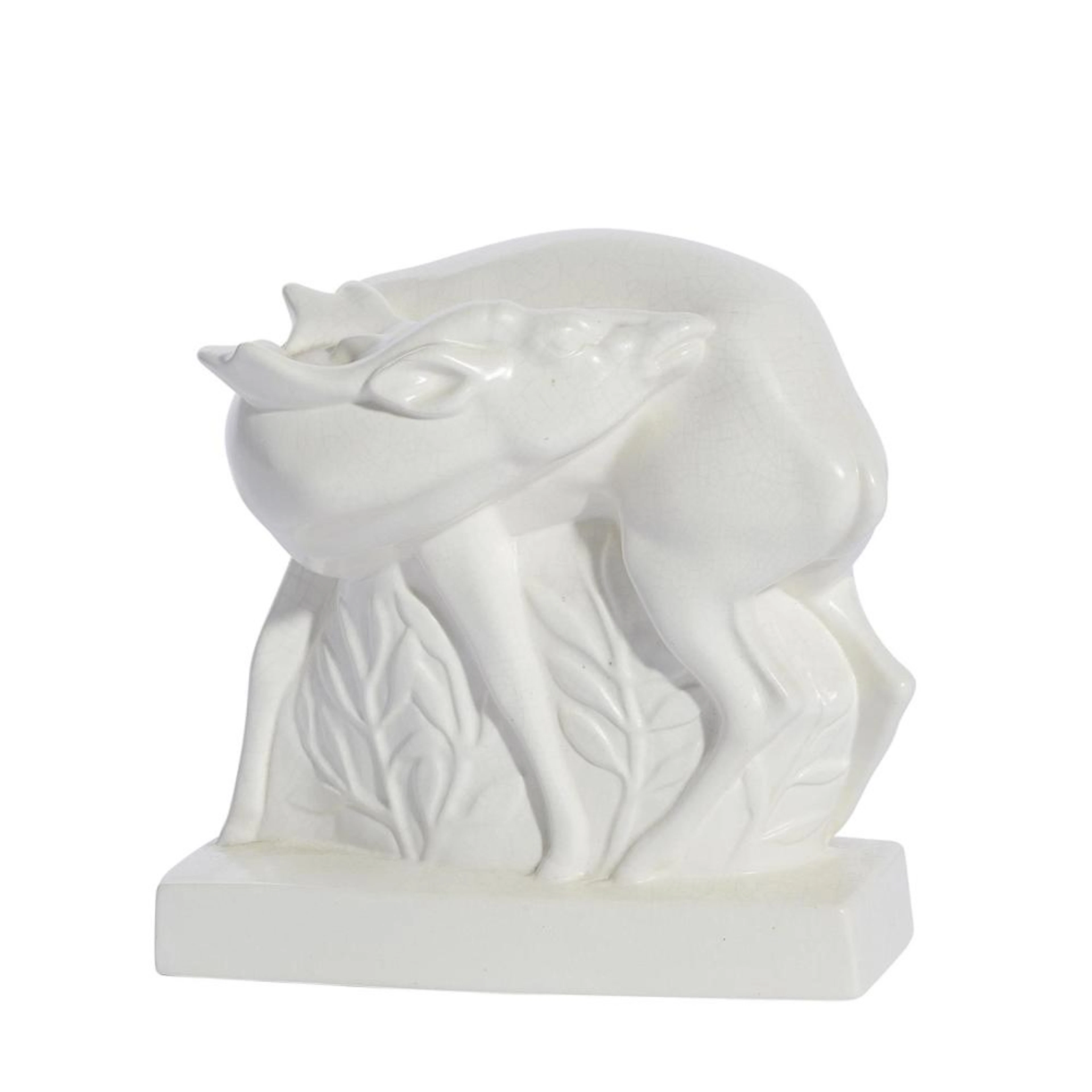 A WEDGWOOD ART DECO FIGURE OF A FALLOW DEER AFTER A DESIGN BY JOHN SKEAPING
