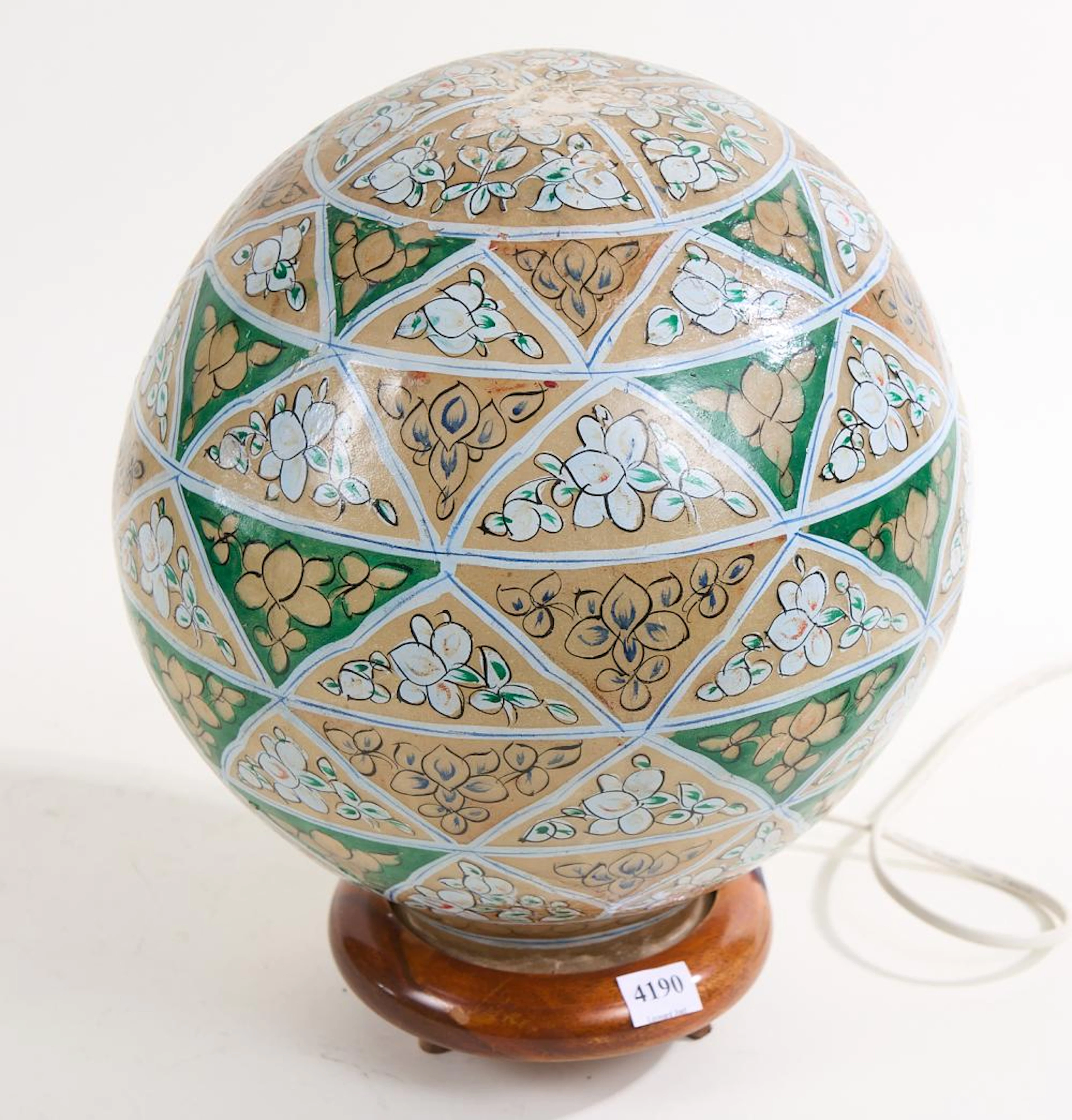 A MOROCCAN HAND-PAINTED SPHERICAL LAMP (33CM H)
