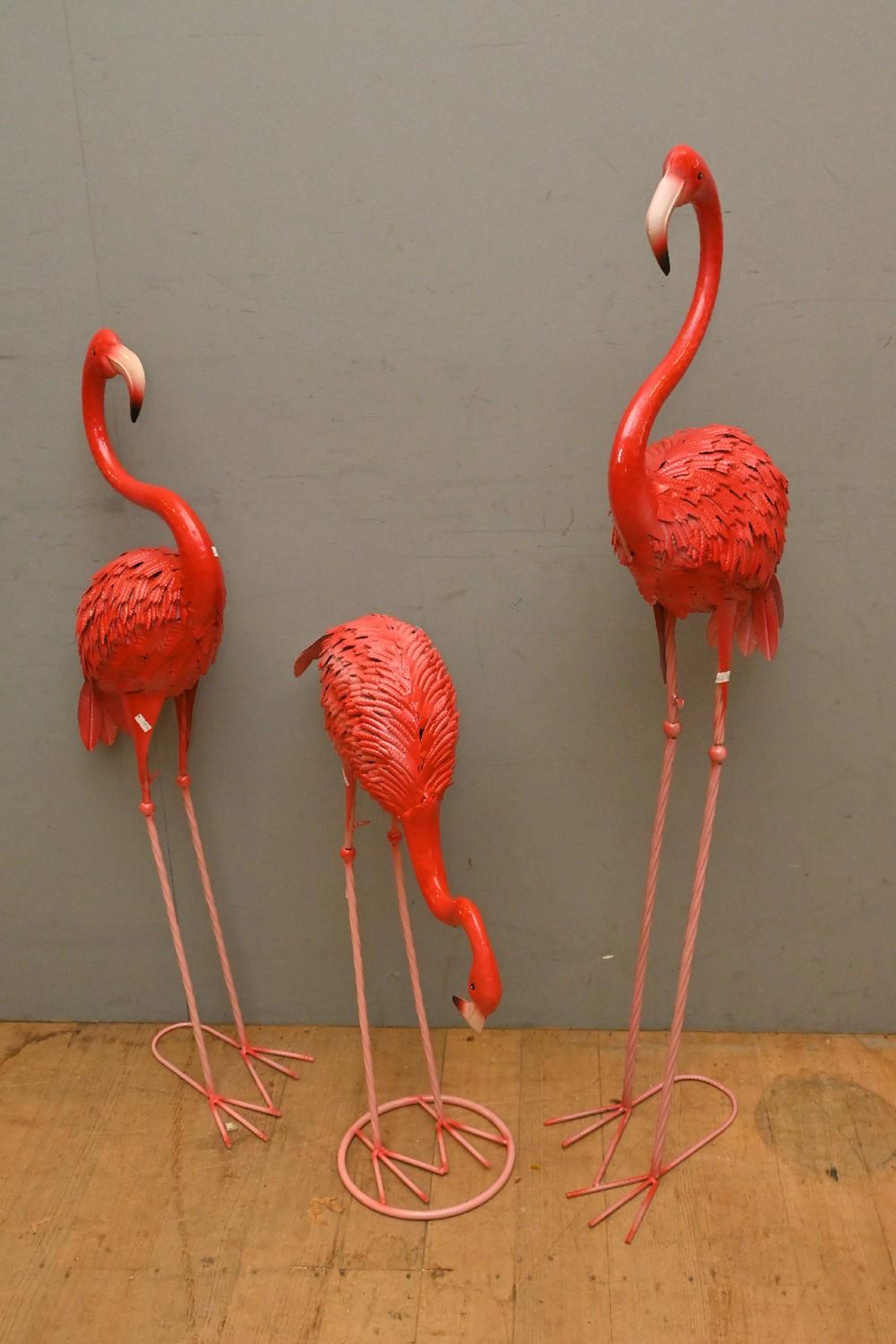 THREE METAL FLAMINGO STATUES (120H CM) (LEONARD JOEL DELIVERY SIZE: LARGE)