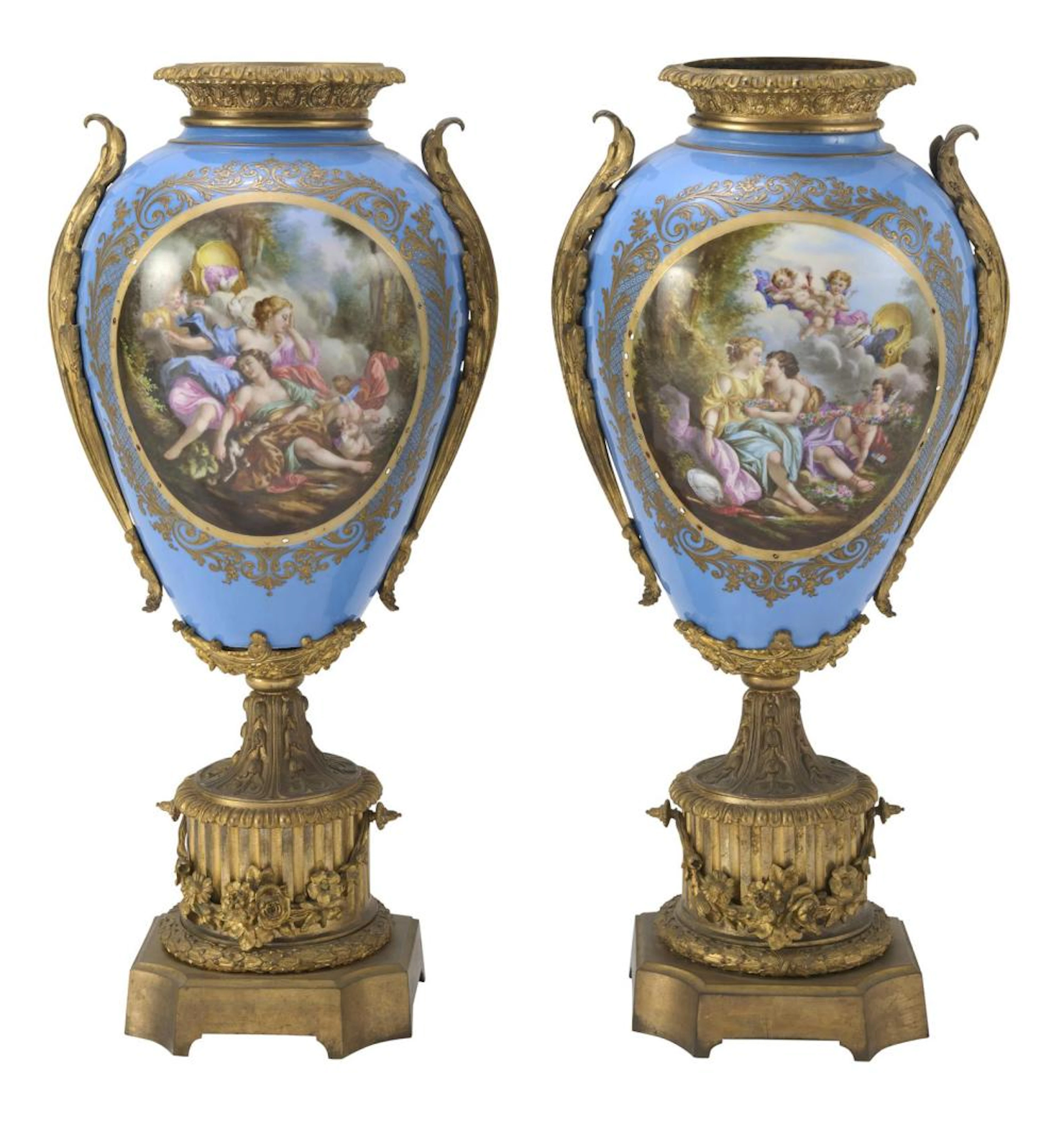 A PAIR OF SÈVRES-STYLE ORMOLU-MOUNTED PORCELAIN VASES 19th century