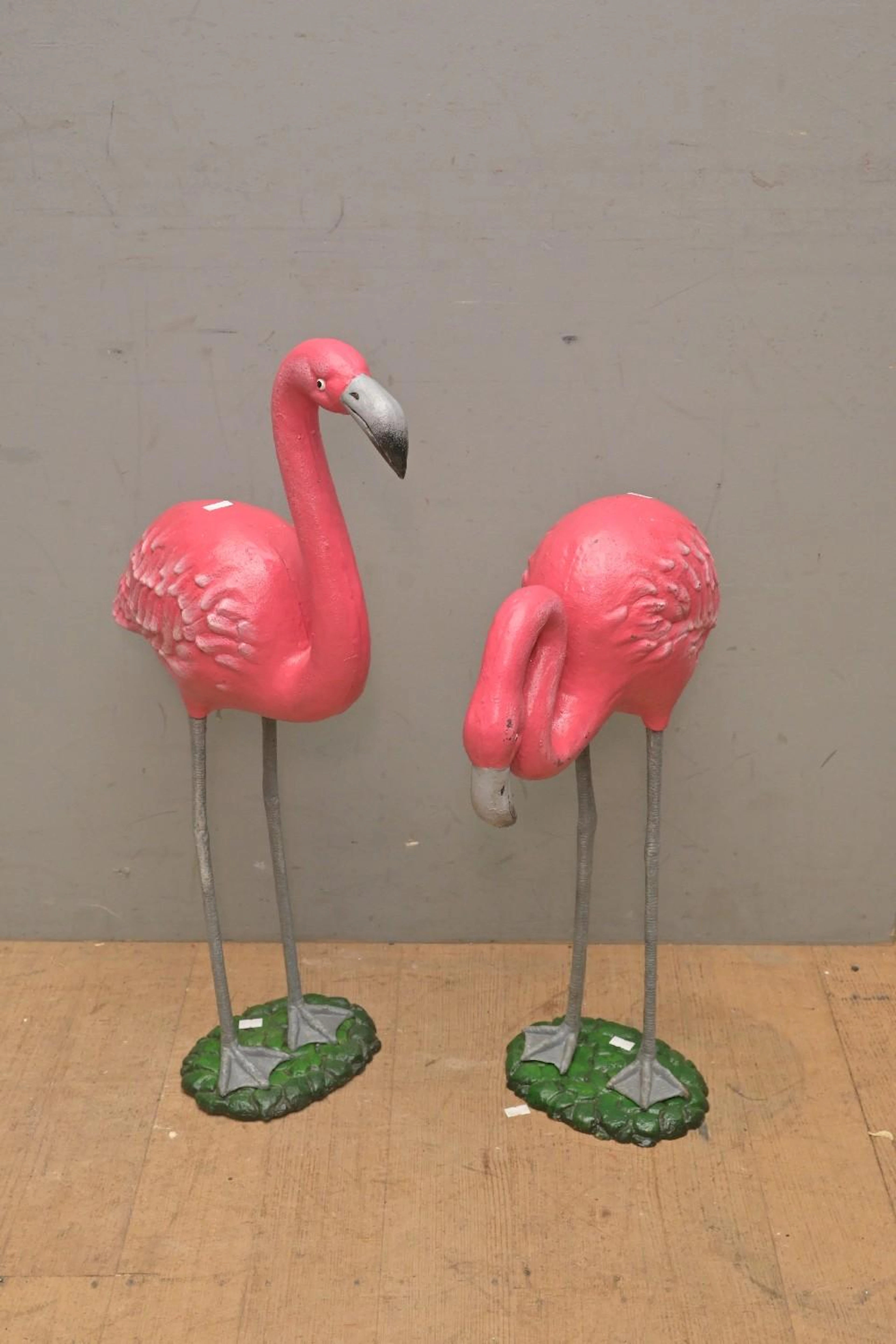 A PAIR OF CAST METAL FLAMINGO STATUES (74H CM) (LEONARD...