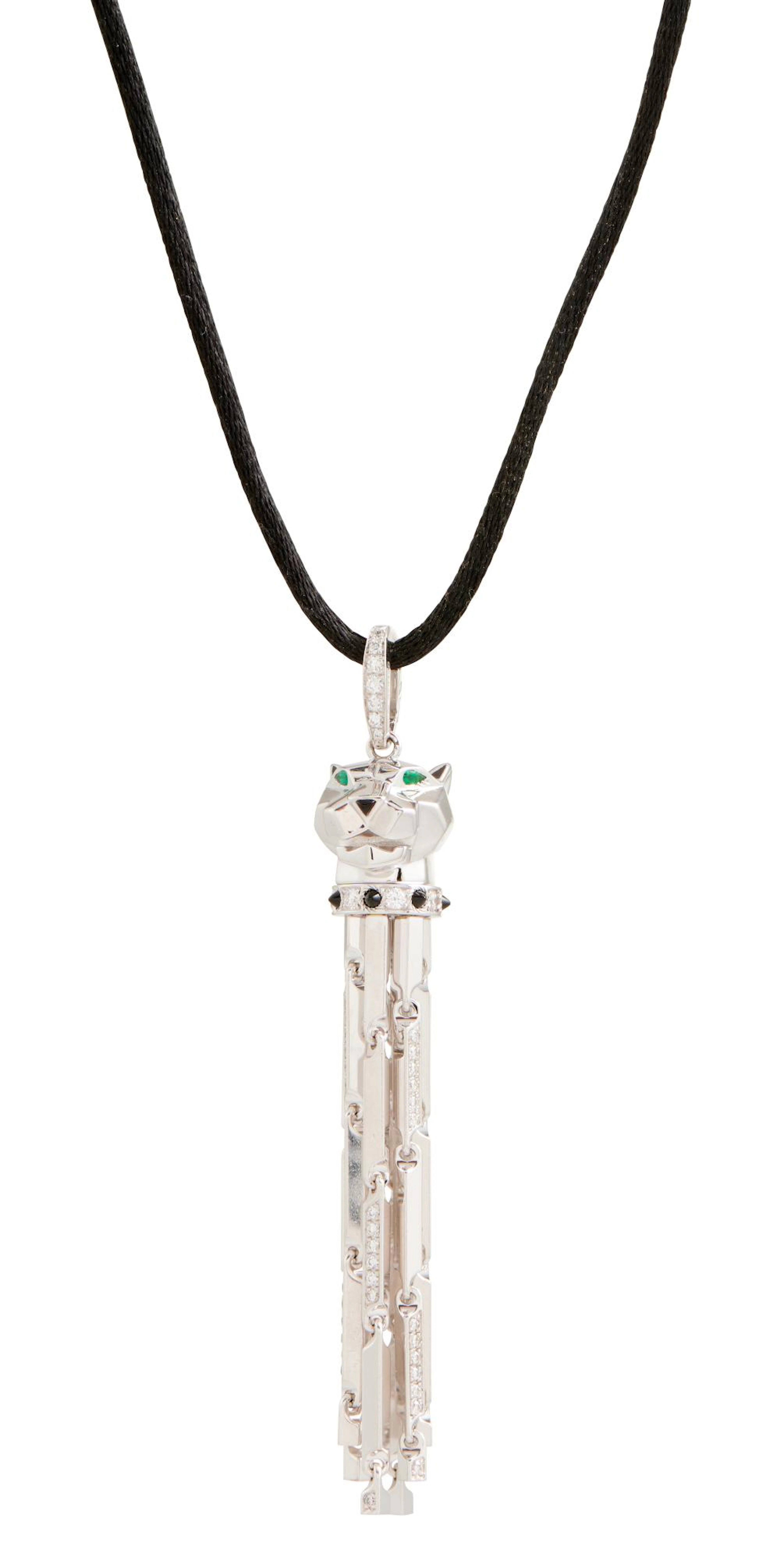 CARTIER, 18CT WHITE GOLD, DIAMOND AND GEM-SET 'PANTHÈRE TASSEL' NECKLACE