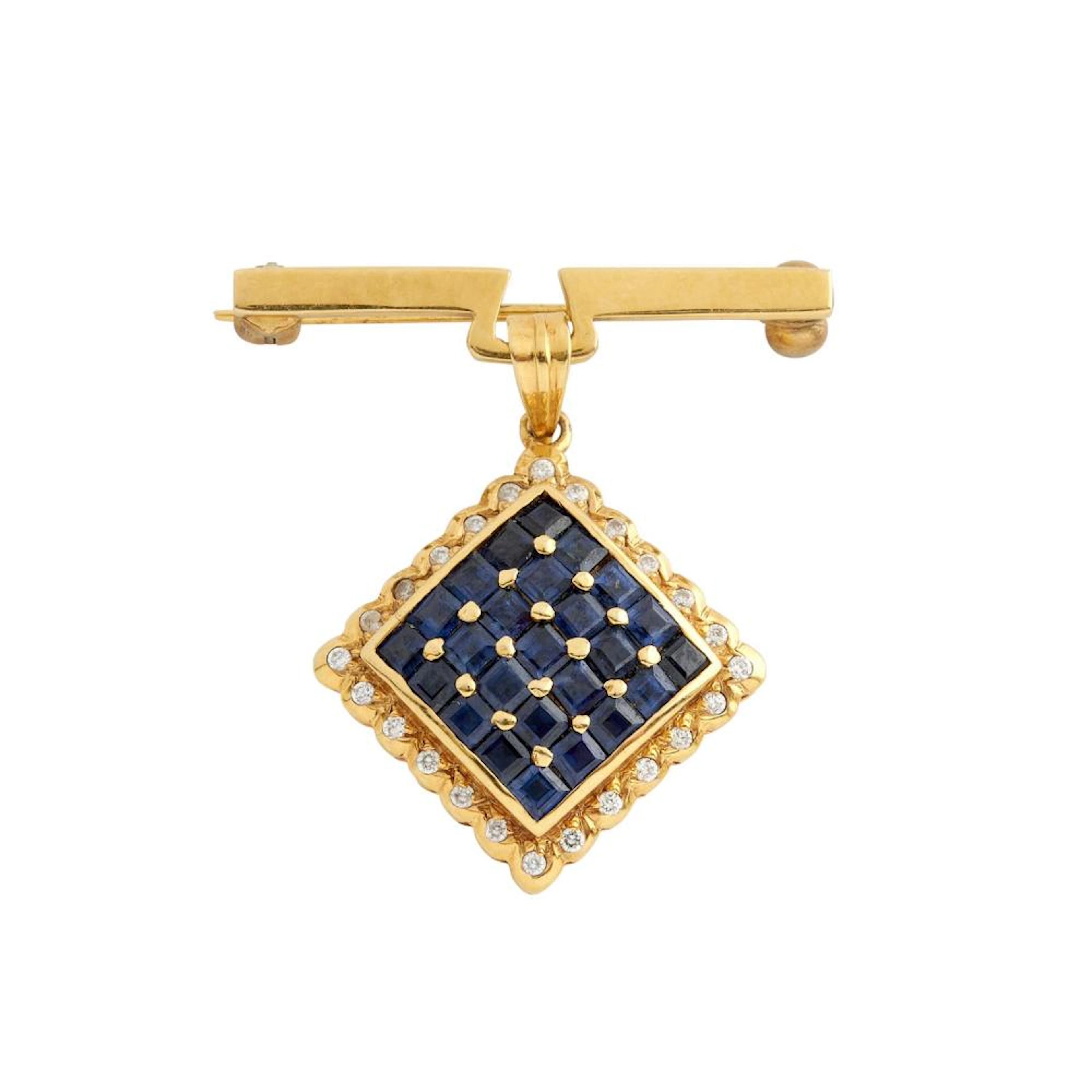Property of Lord Robert Walker 14CT GOLD, SAPPHIRE AND DIAMOND PENDANT