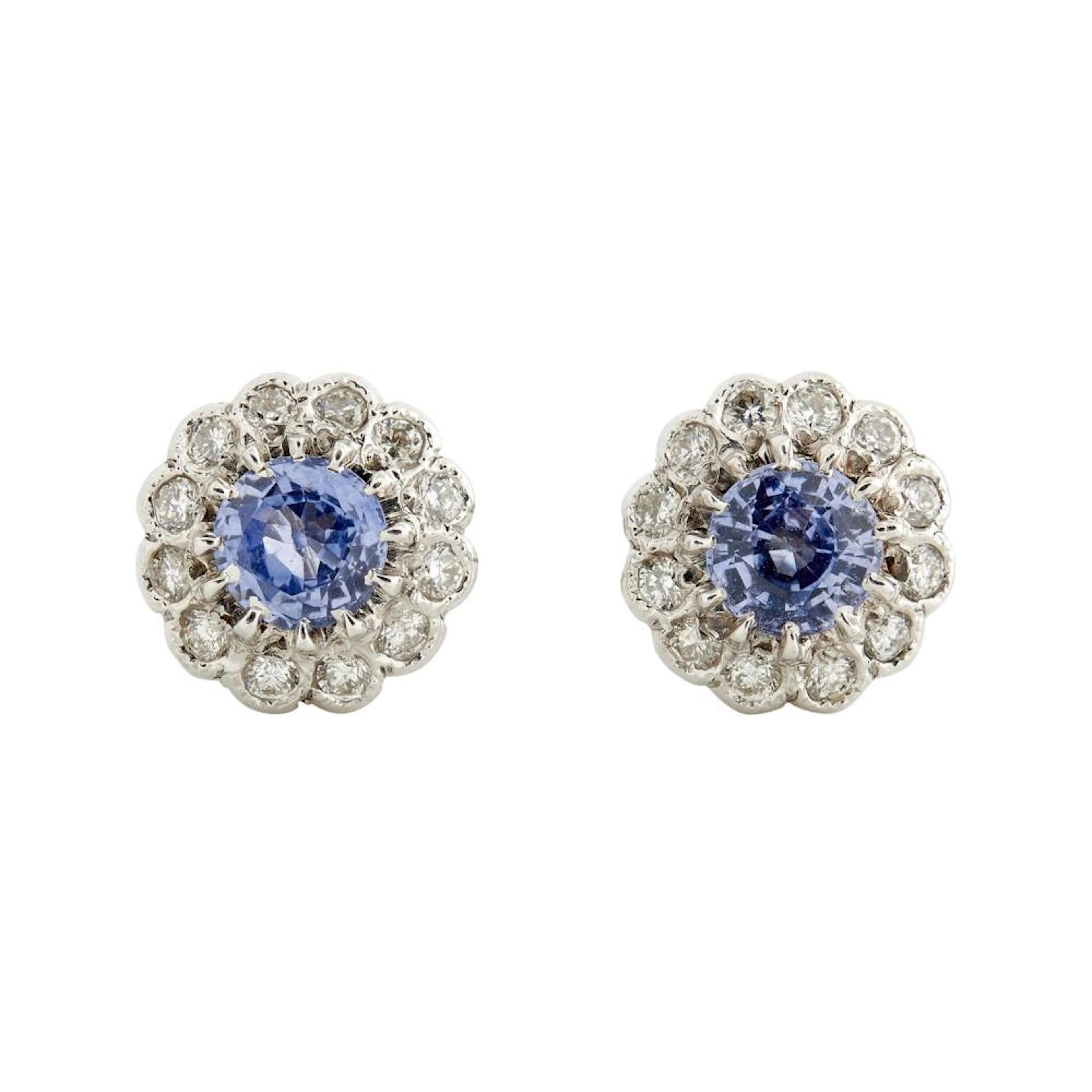 PAIR OF 18CT WHITE GOLD, SAPPHIRE AND DIAMOND EARRINGS