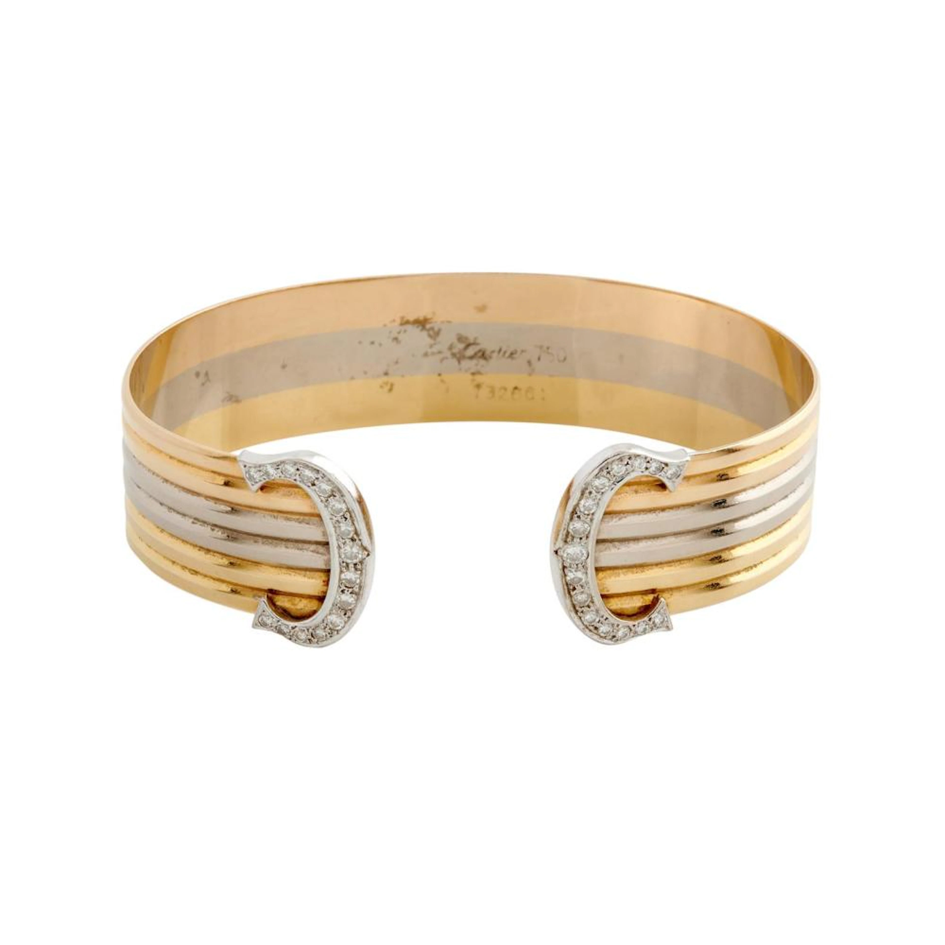 CARTIER, 18CT TRI-COLOUR GOLD AND DIAMOND CUFF