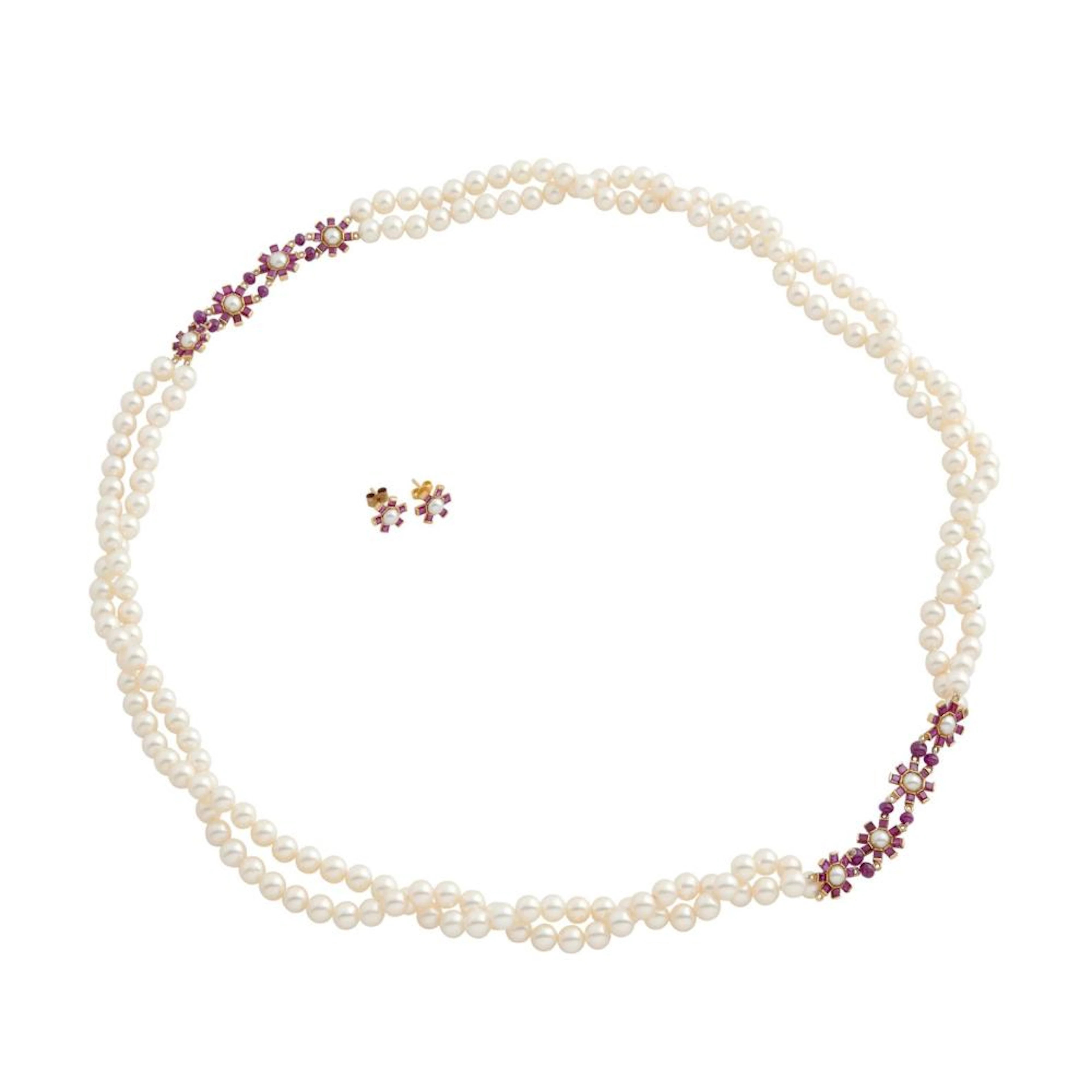 18CT GOLD, RUBY AND PEARL SUITE