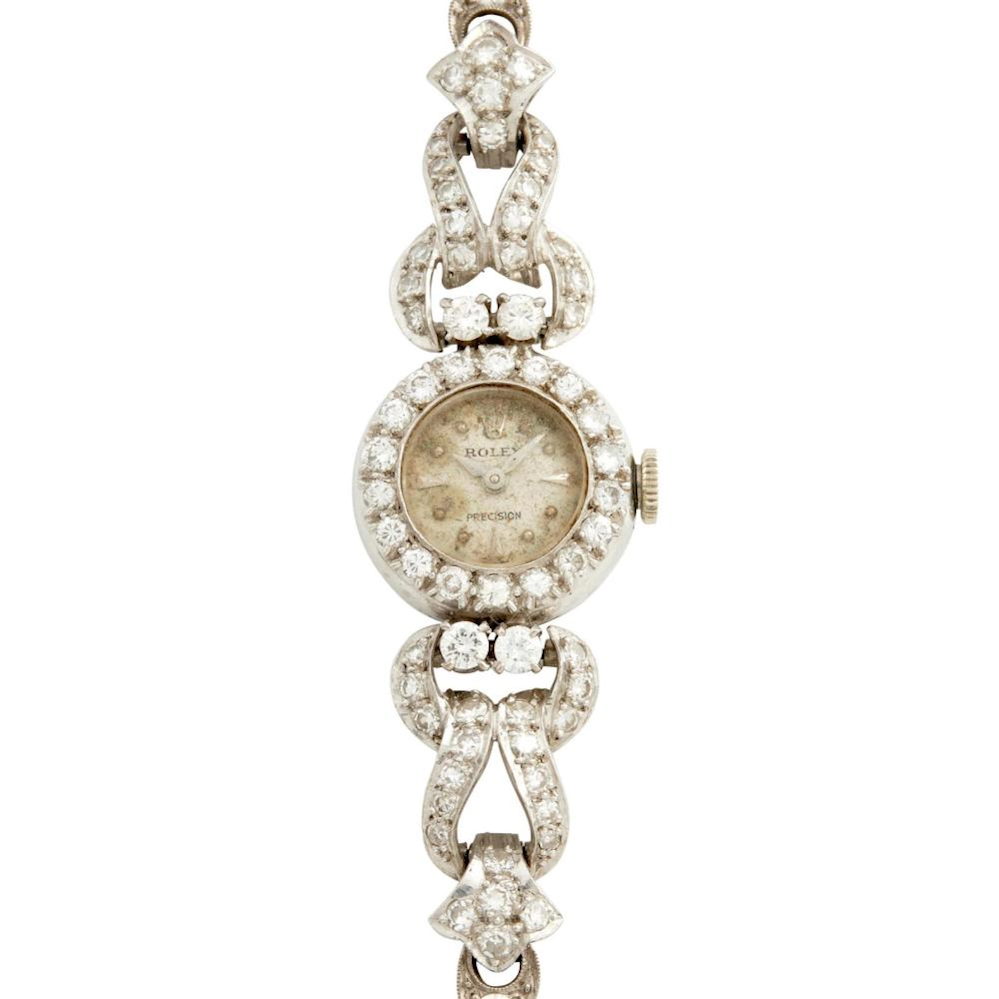 ROLEX PRECISION A LADY'S 18CT WHITE GOLD AND DIAMOND-SET DRESS WATCH CIRCA 1930