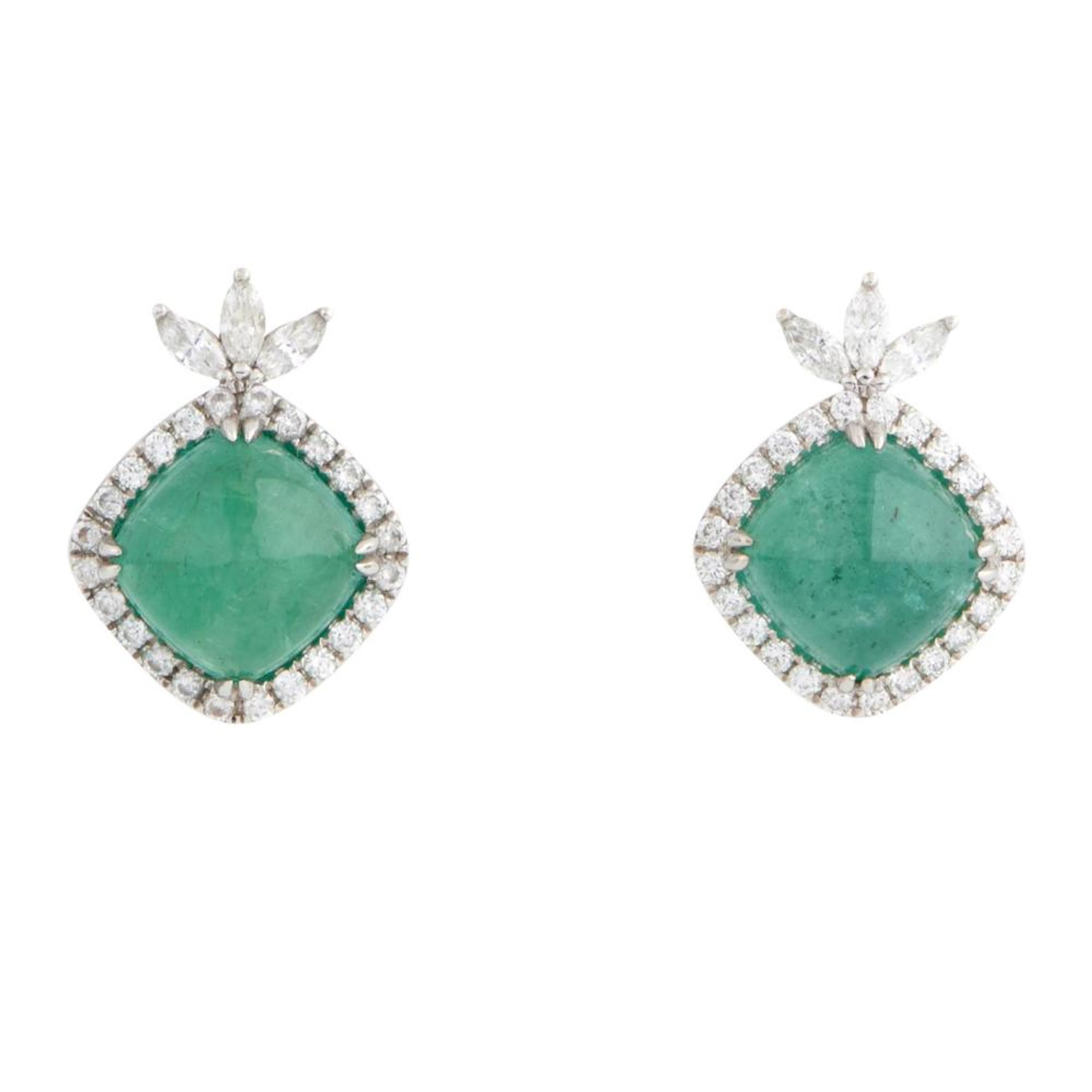 PAIR OF 18CT WHITE GOLD, EMERALD AND DIAMOND EARRINGS