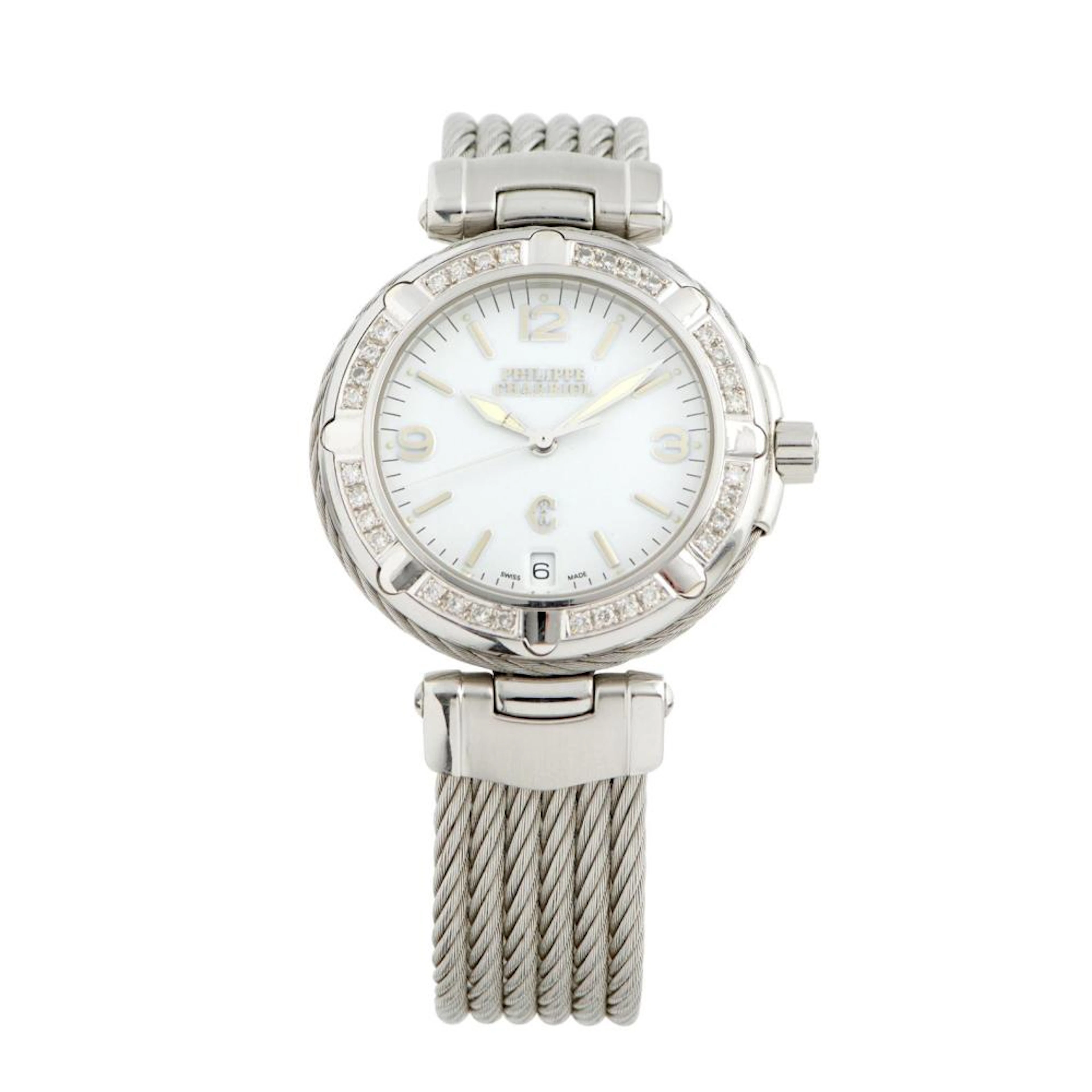 PHILIPPE CHARRIOL A STAINLESS STEEL AND DIAMOND-SET BRACELET WATCH WITH DATE