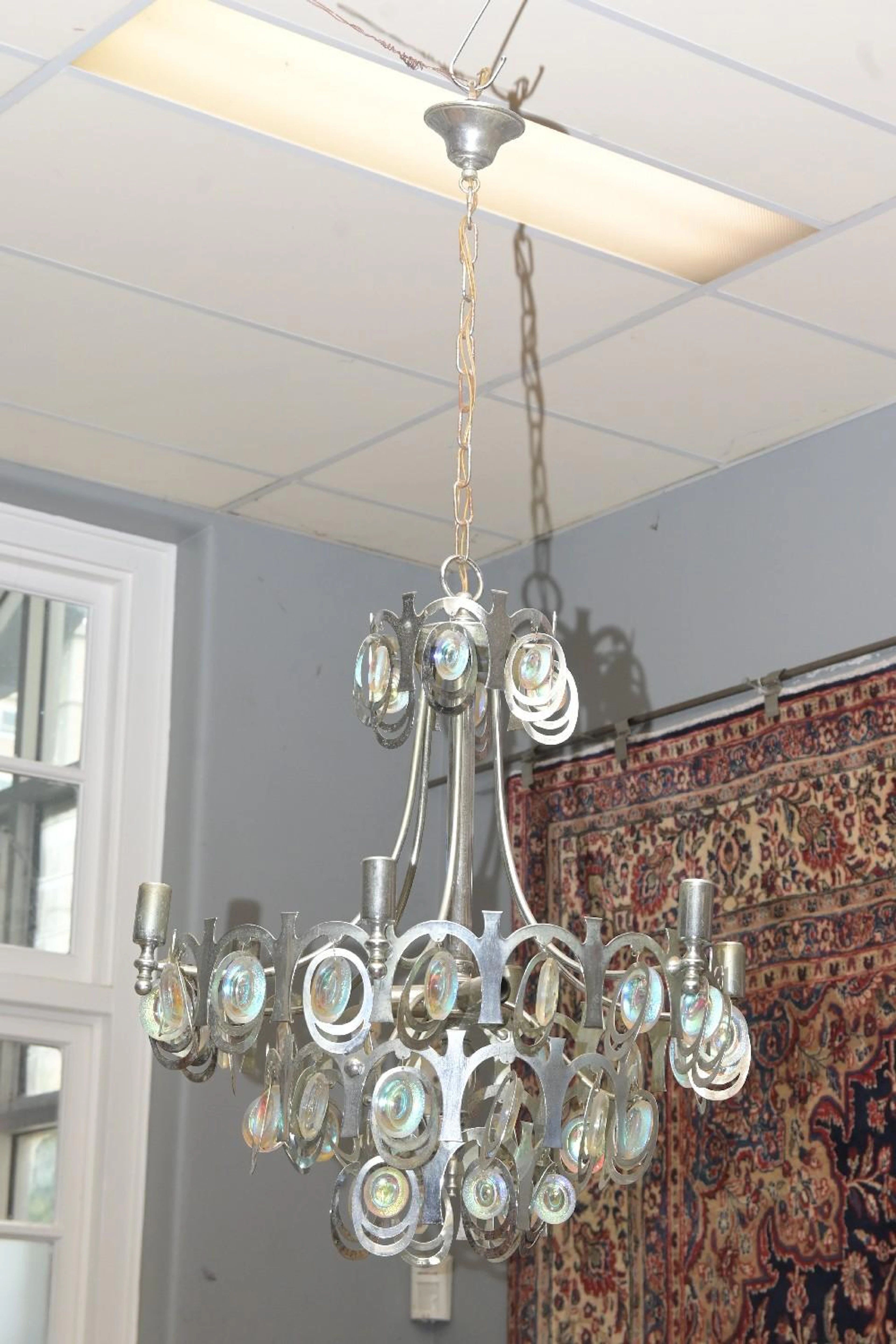 A 1960'S CHROME NINE GLOBE DROPLET CHANDELIER (A/F) (110H...
