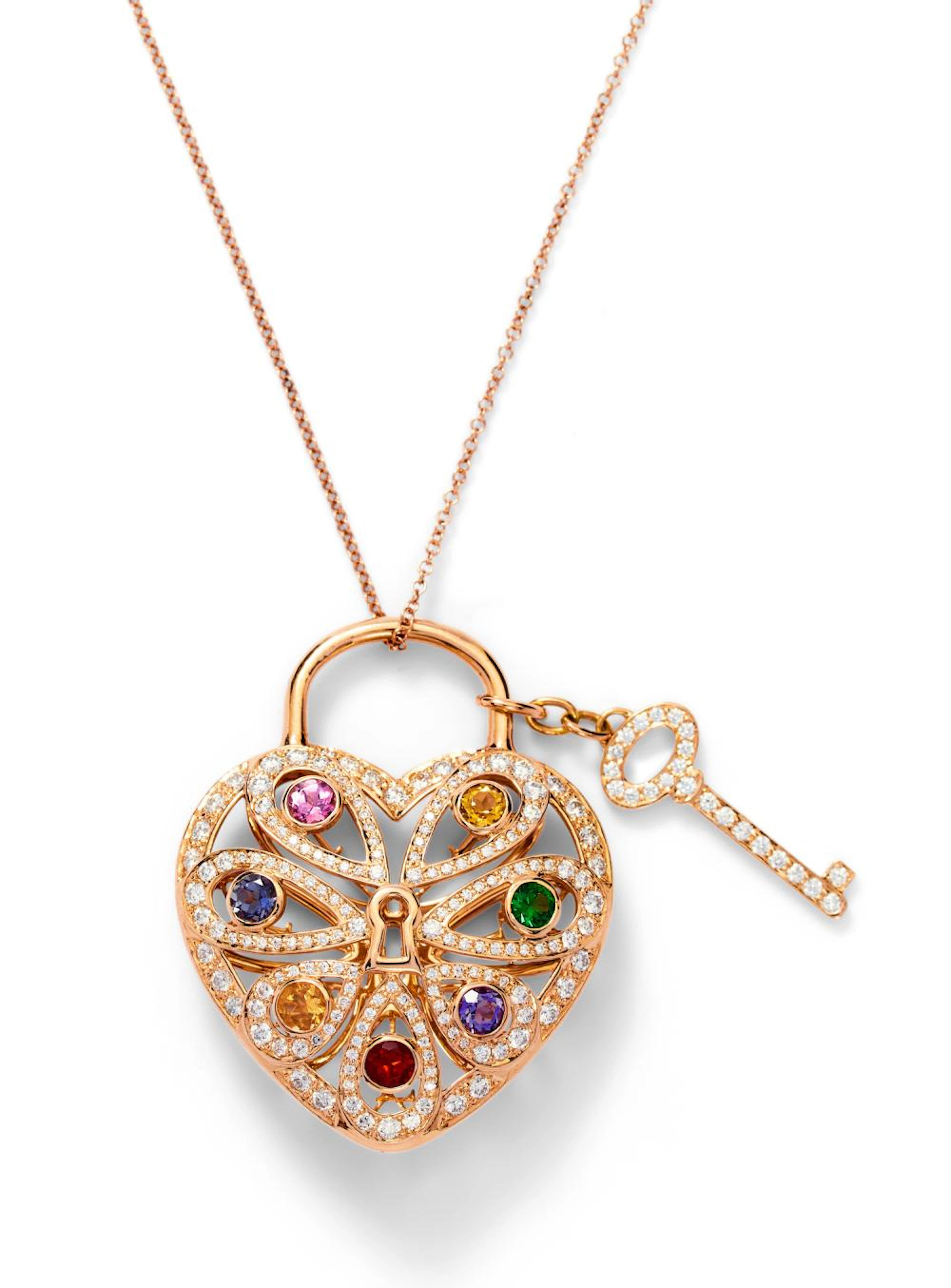 TIFFANY & CO. DIAMOND AND MULTI-GEMSTONE 'HEART KEY' PENDANT NECKLACE