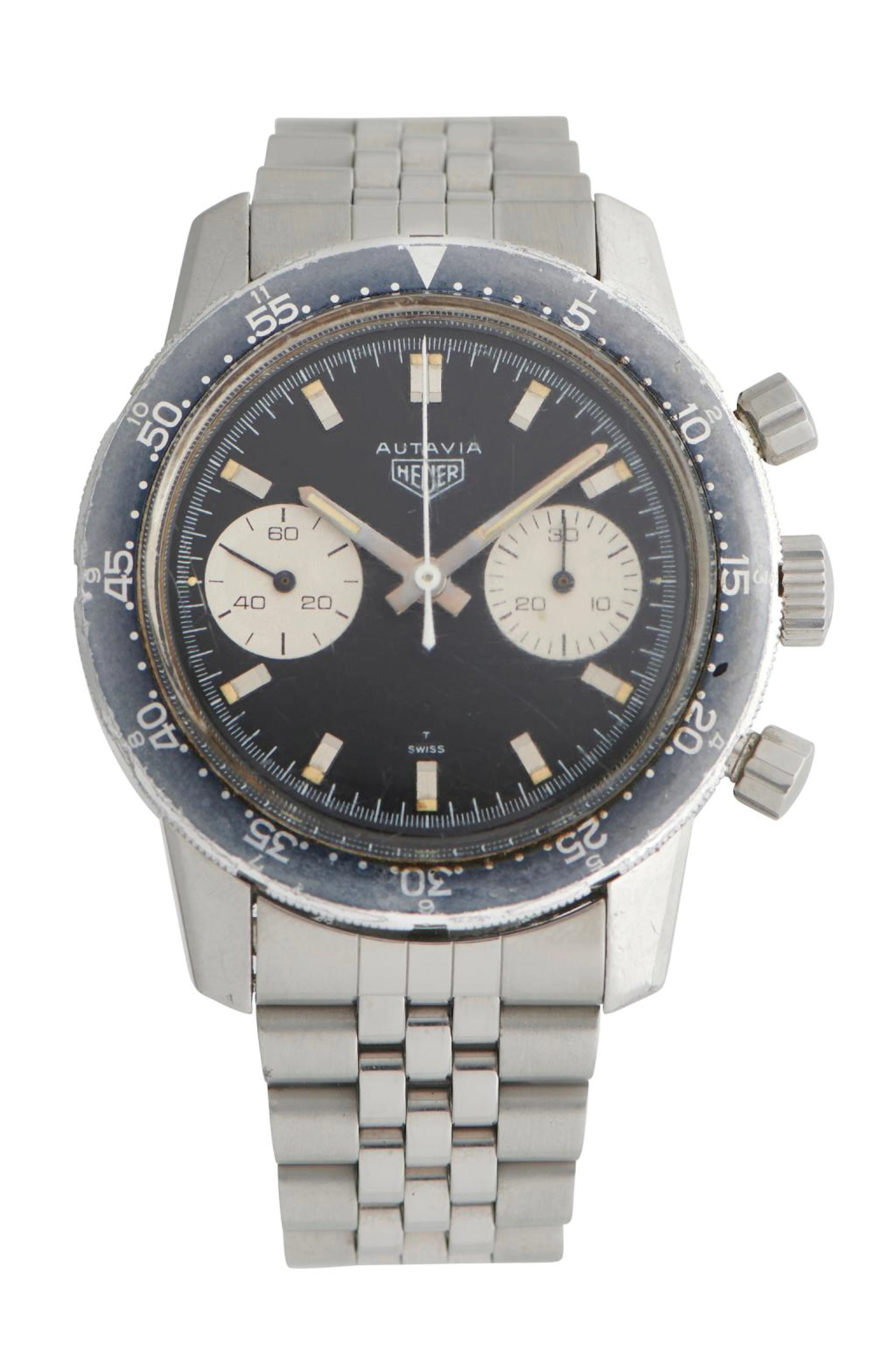HEUER AUTAVIA REF 7763 A STAINLESS STEEL CHRONOGRAPH WRIST WATCH CIRCA 1968