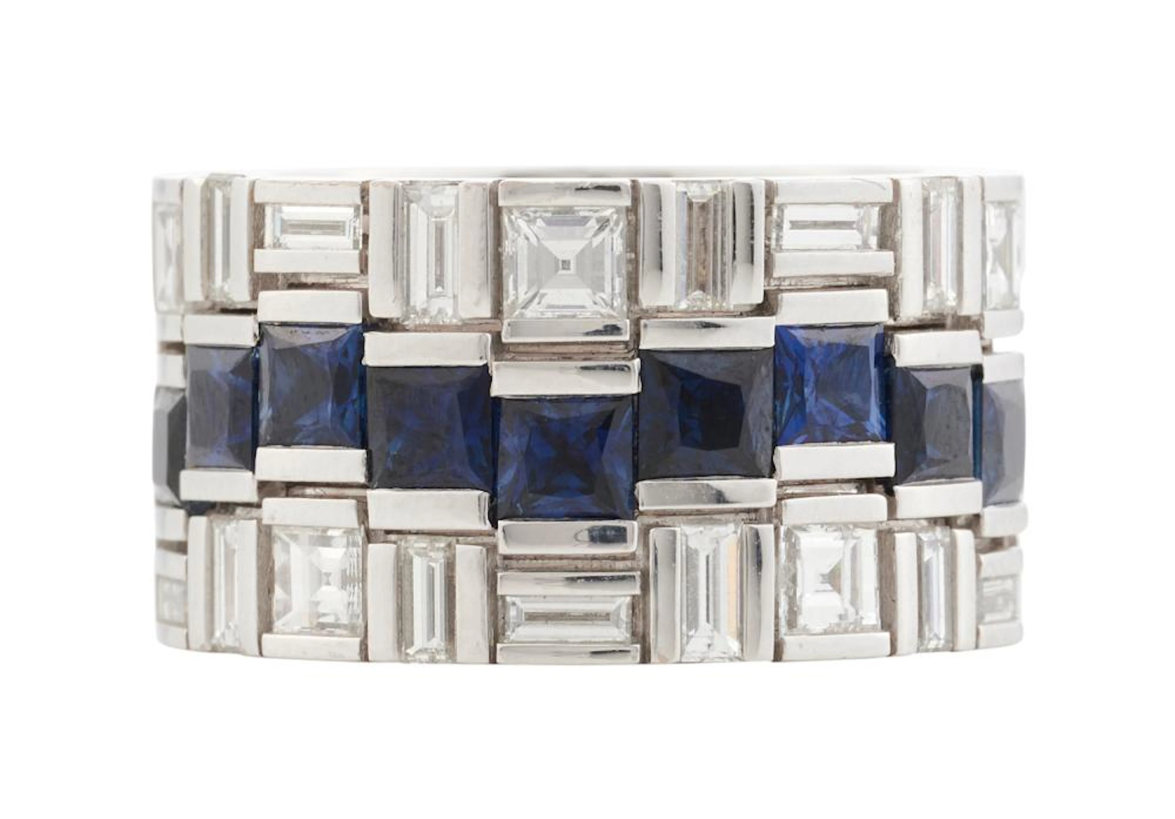 CANTURI, 18CT WHITE GOLD, SAPPHIRE AND DIAMOND 'CUBISM RADIANT' RING