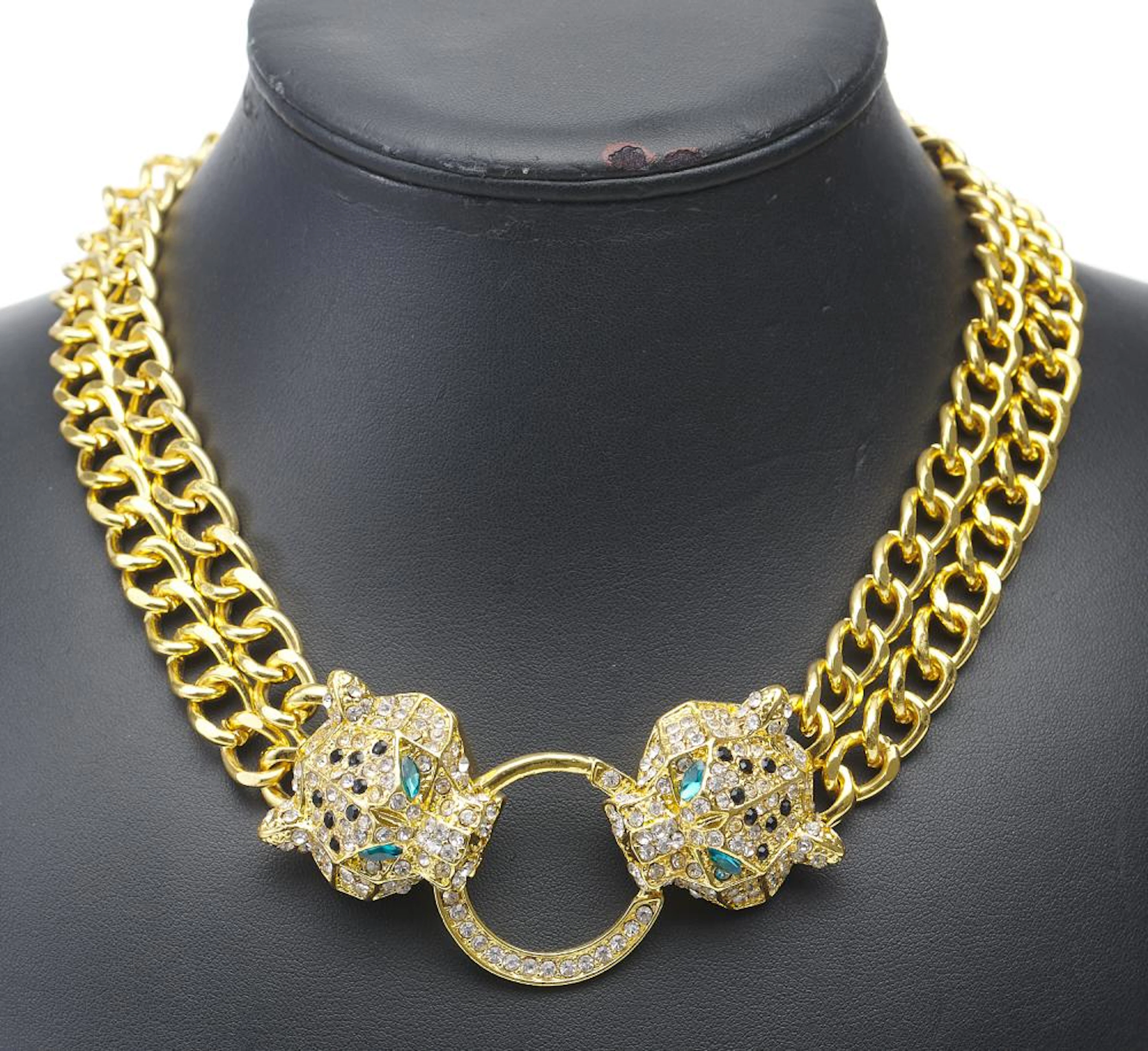 A PASTE SET LEOPARD'S HEAD COSTUME NECKLACE BY BETSEY JOHNSON