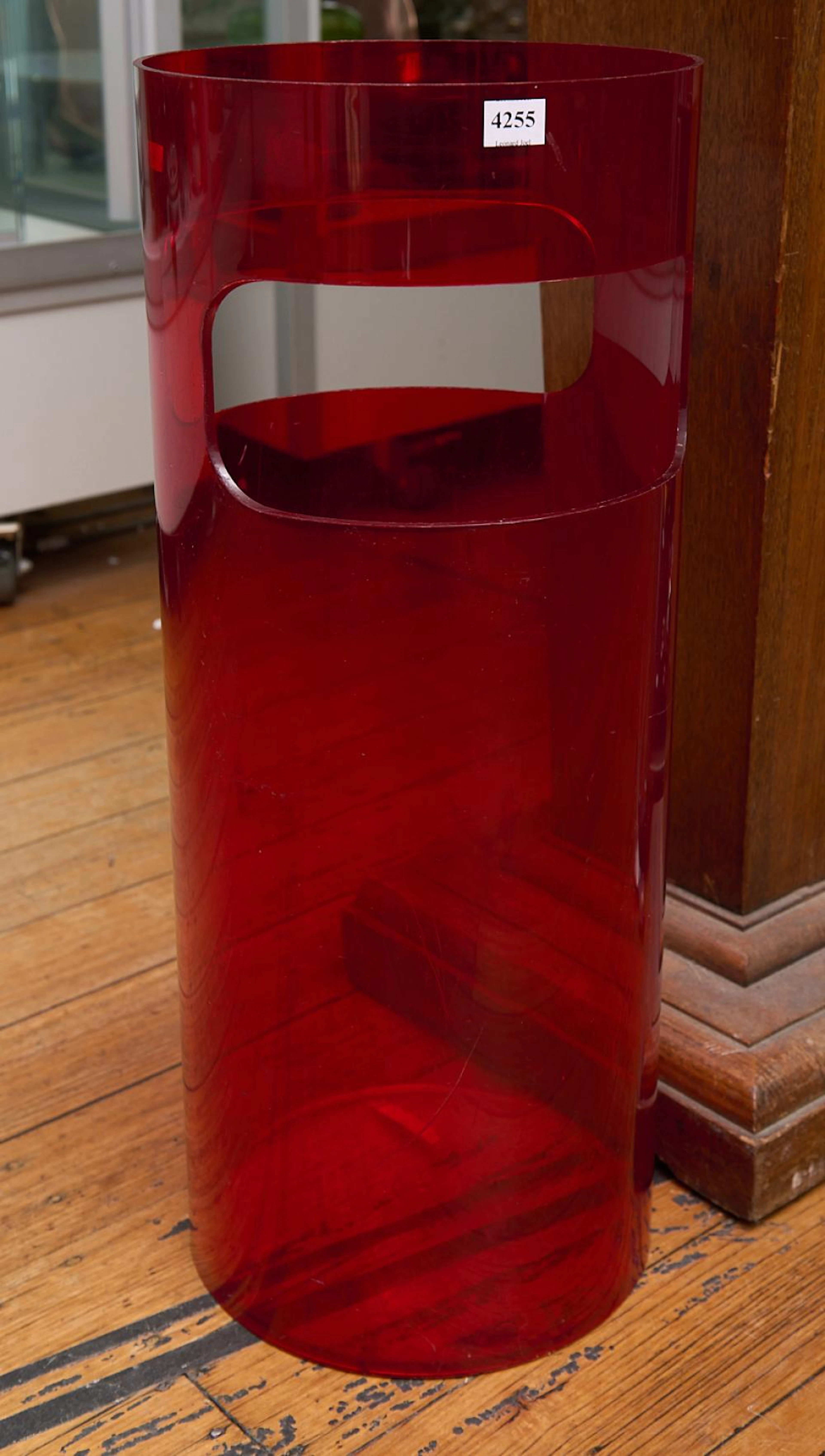A KARTELL RED PERSPEX UMBRELLA STAND BY GINO COLOMBINI H.61CM