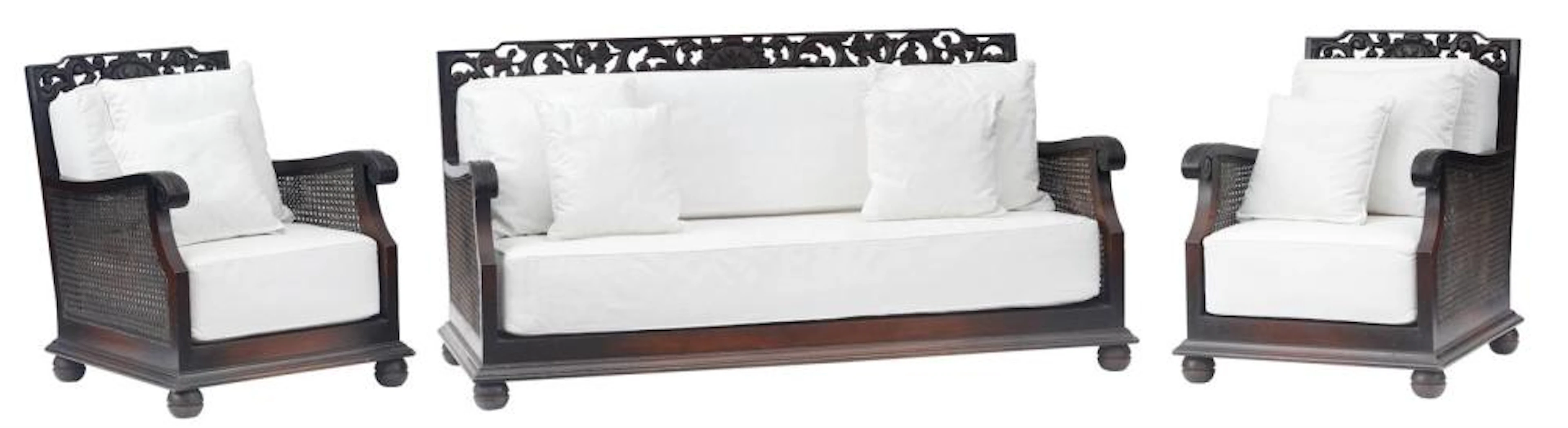 A COLONIAL HARDWOOD BERGERE SUITE