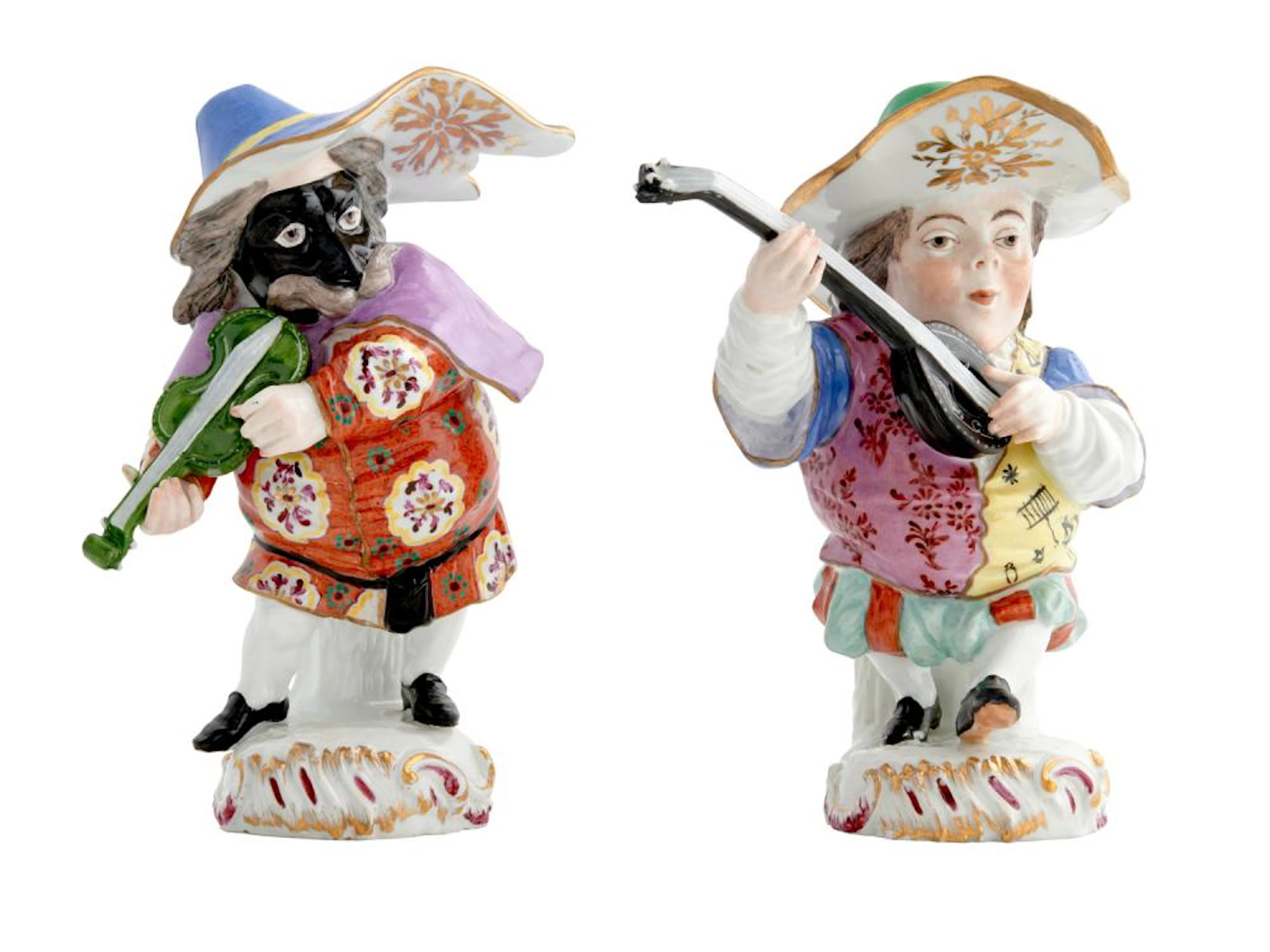 A PAIR OF CHELSEA-TYPE PORCELAIN MANSION HOUSE DWARF FIGURES 19th century