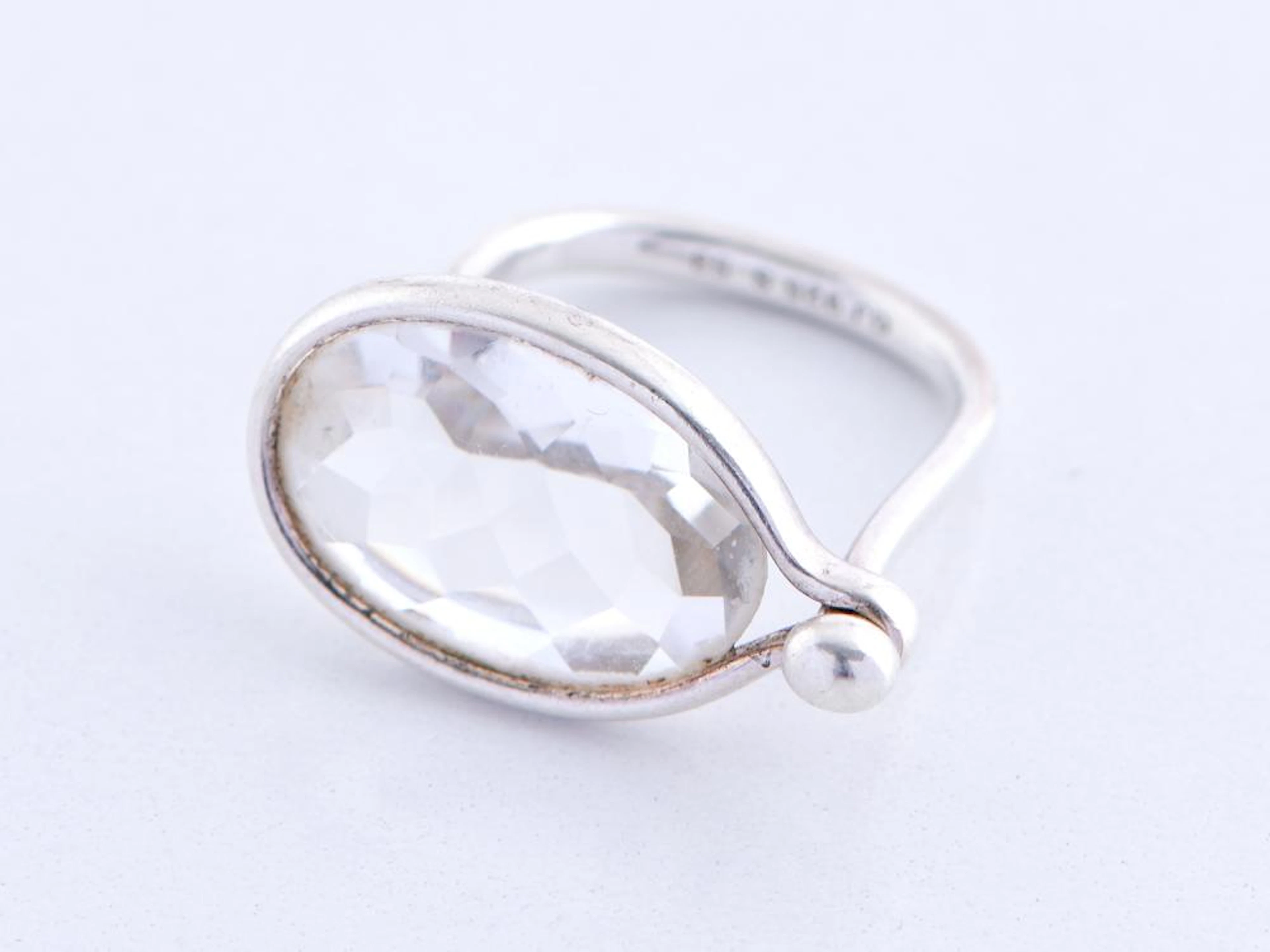 A ROCK CRYSTAL AND STERLING SILVER 'SAVANNAH' RING BY GEORG JENSEN, RING SIZE I