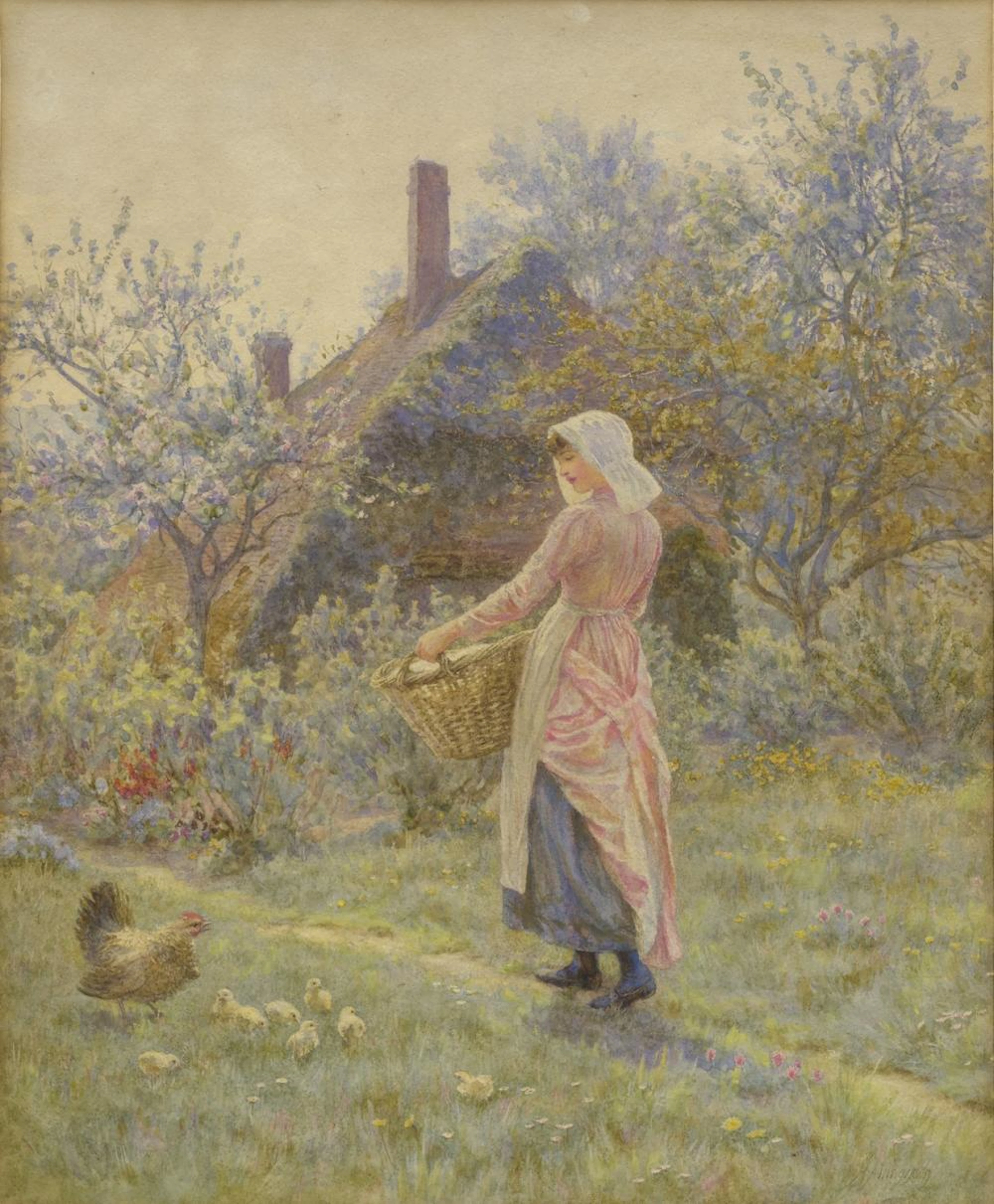 HELEN ALLINGHAM (British, 1848-1926) Polly watercolour and scraping out on paper