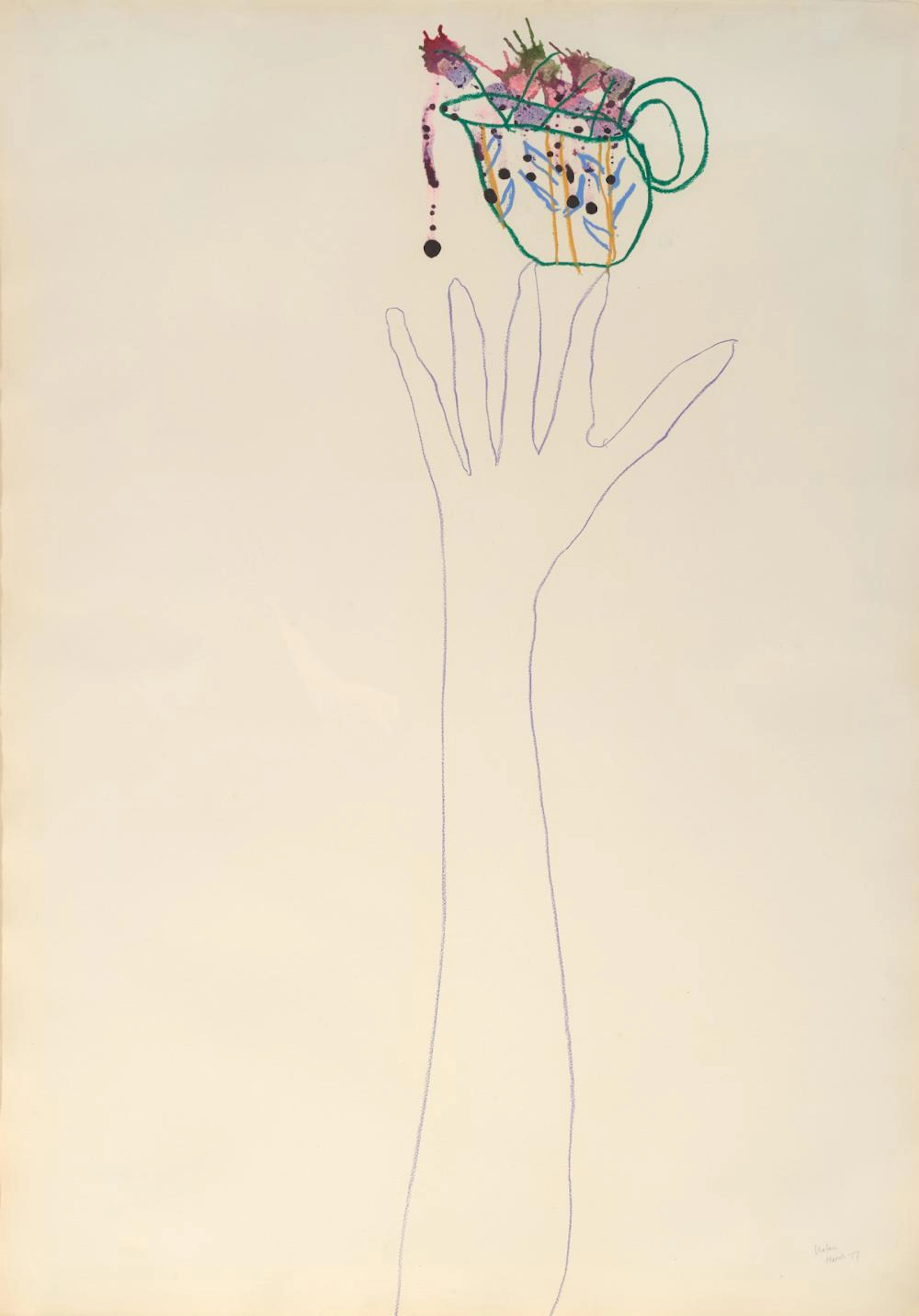 SIDNEY NOLAN (1917-1992) Hand and Jug of Flowers 1977 mixed media on paper