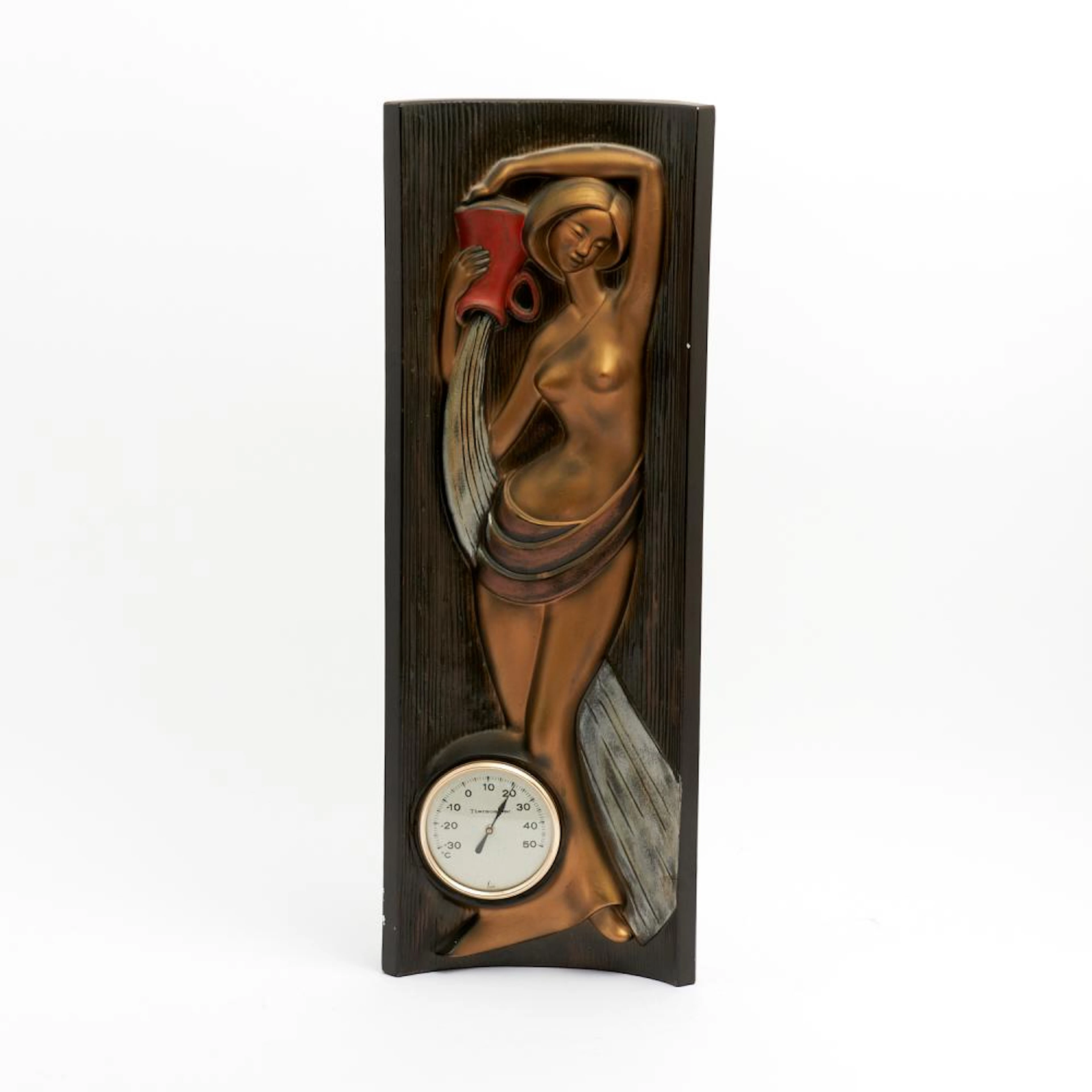 A THERMOMETER SET IN WALL-HUNG SCULPTURAL CERAMIC FRAME...
