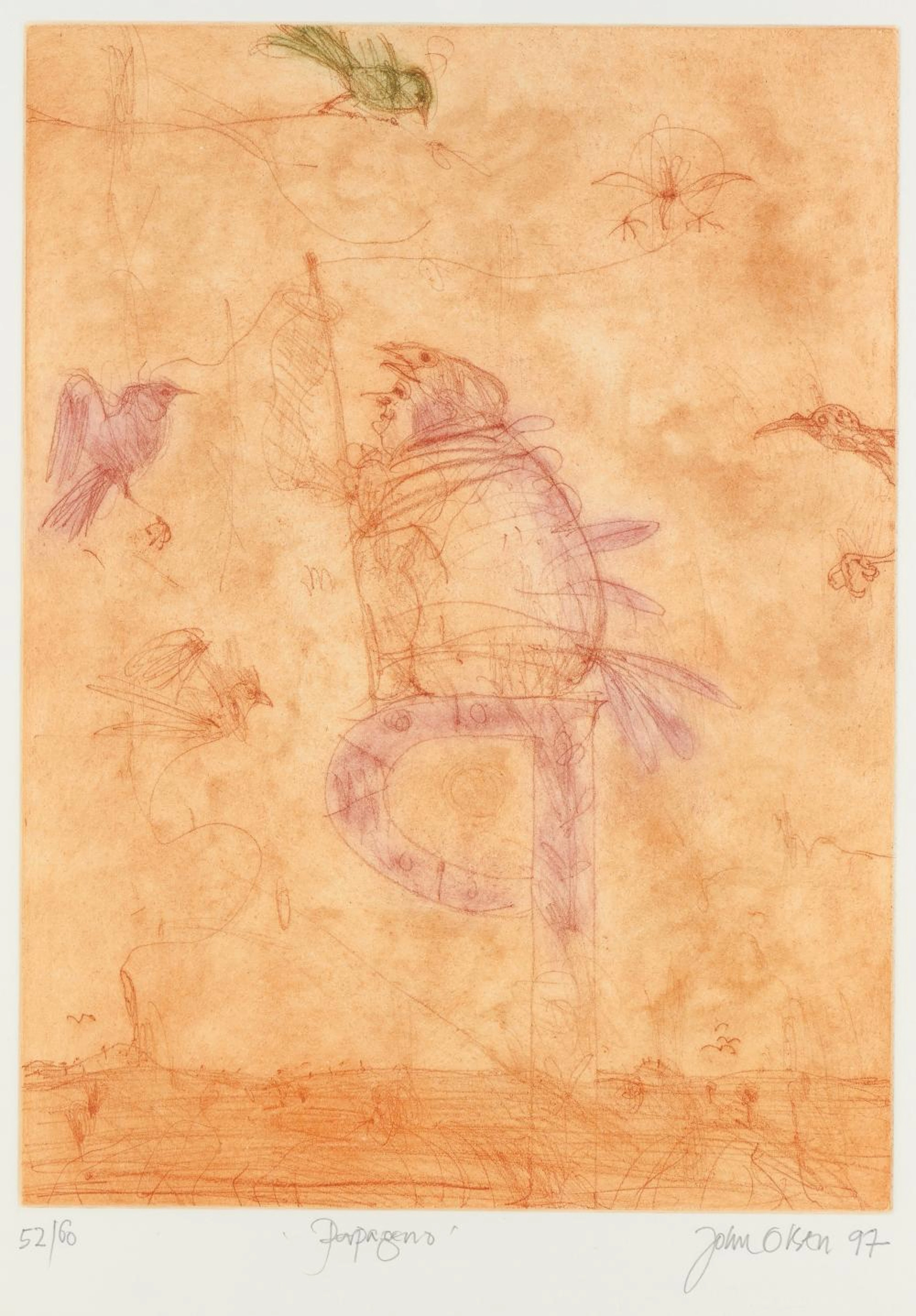 JOHN OLSEN (born 1928) Papageno 1997 etching, ed. 52/60