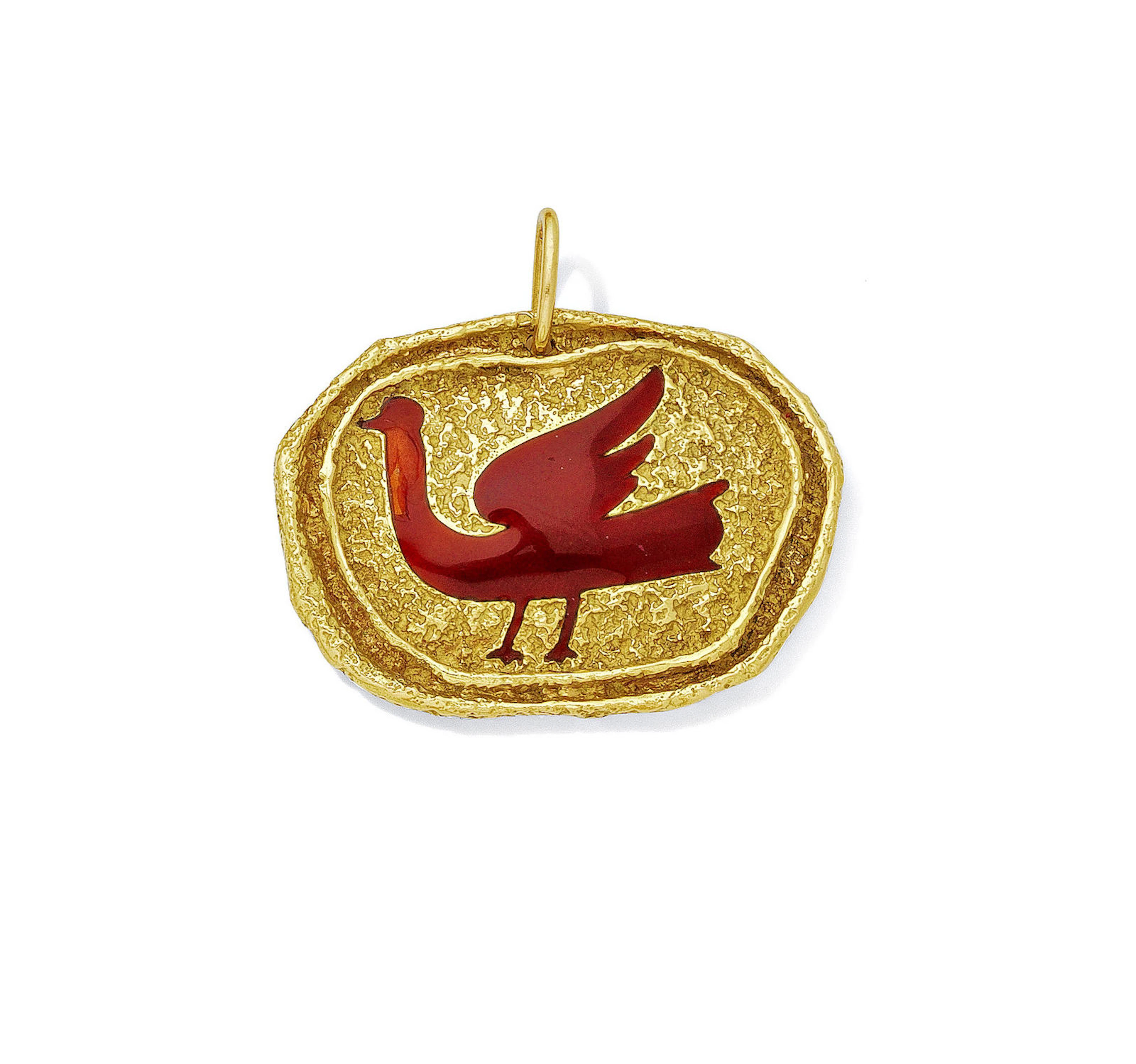 A red enamel 'Procris' pendant, by Georges Braque, Circa 1962