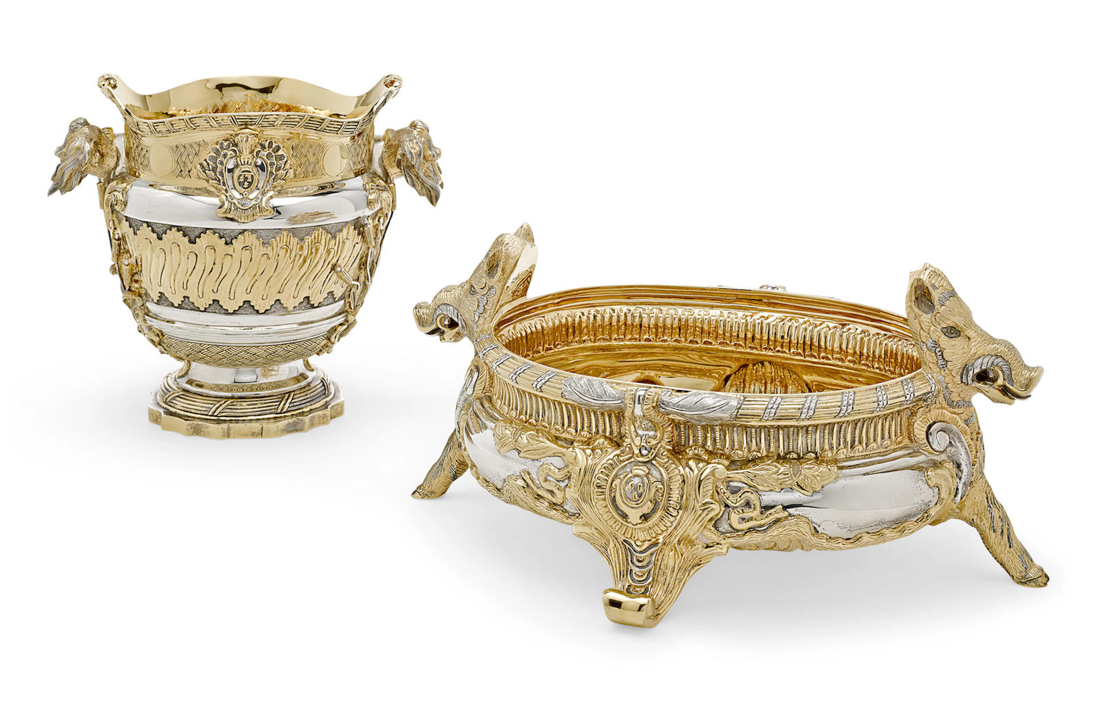 Two Mexican parcel-gilt sterling silver table servicewares by Tane, Mexico City, modern