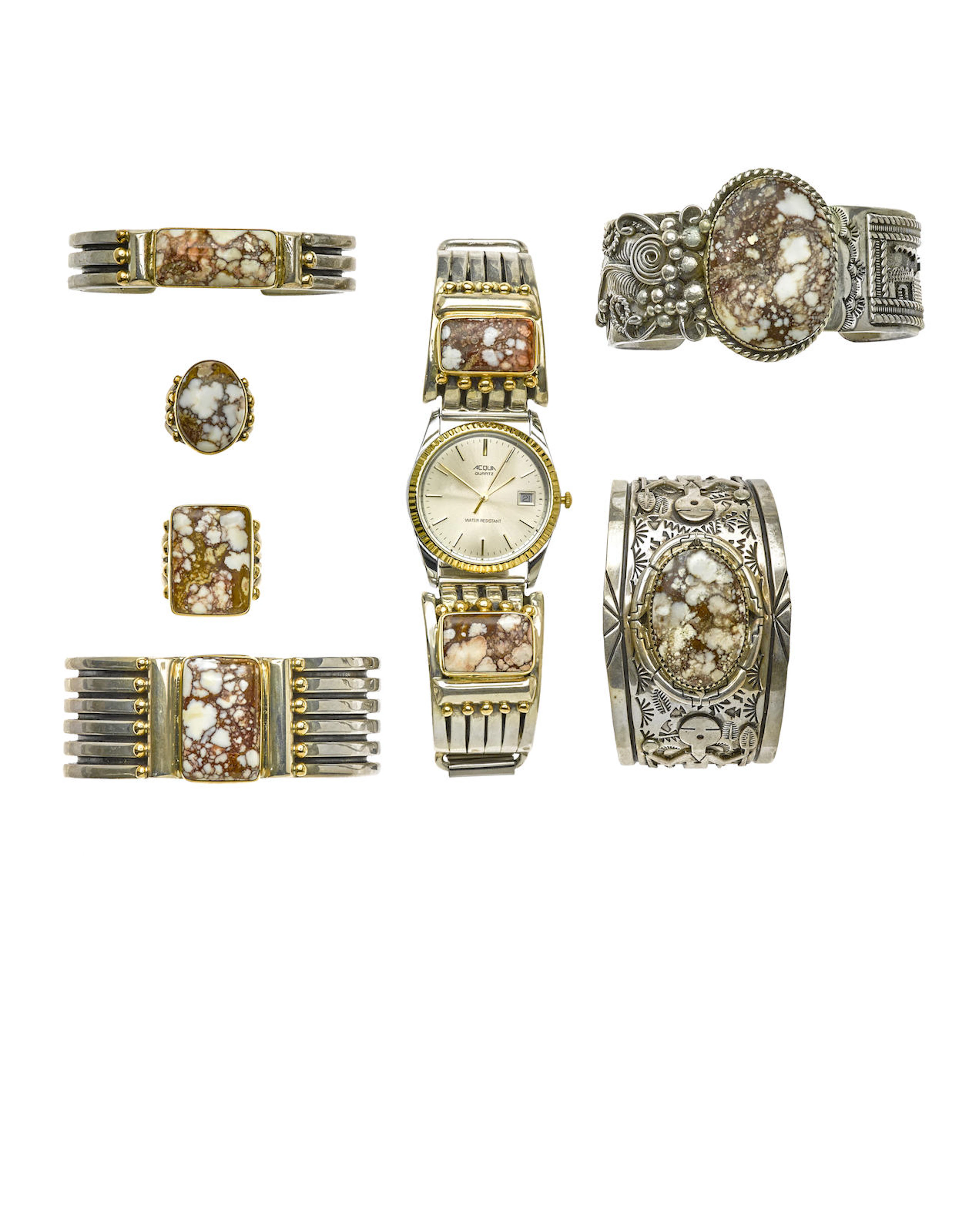 Seven Navajo jewelry items