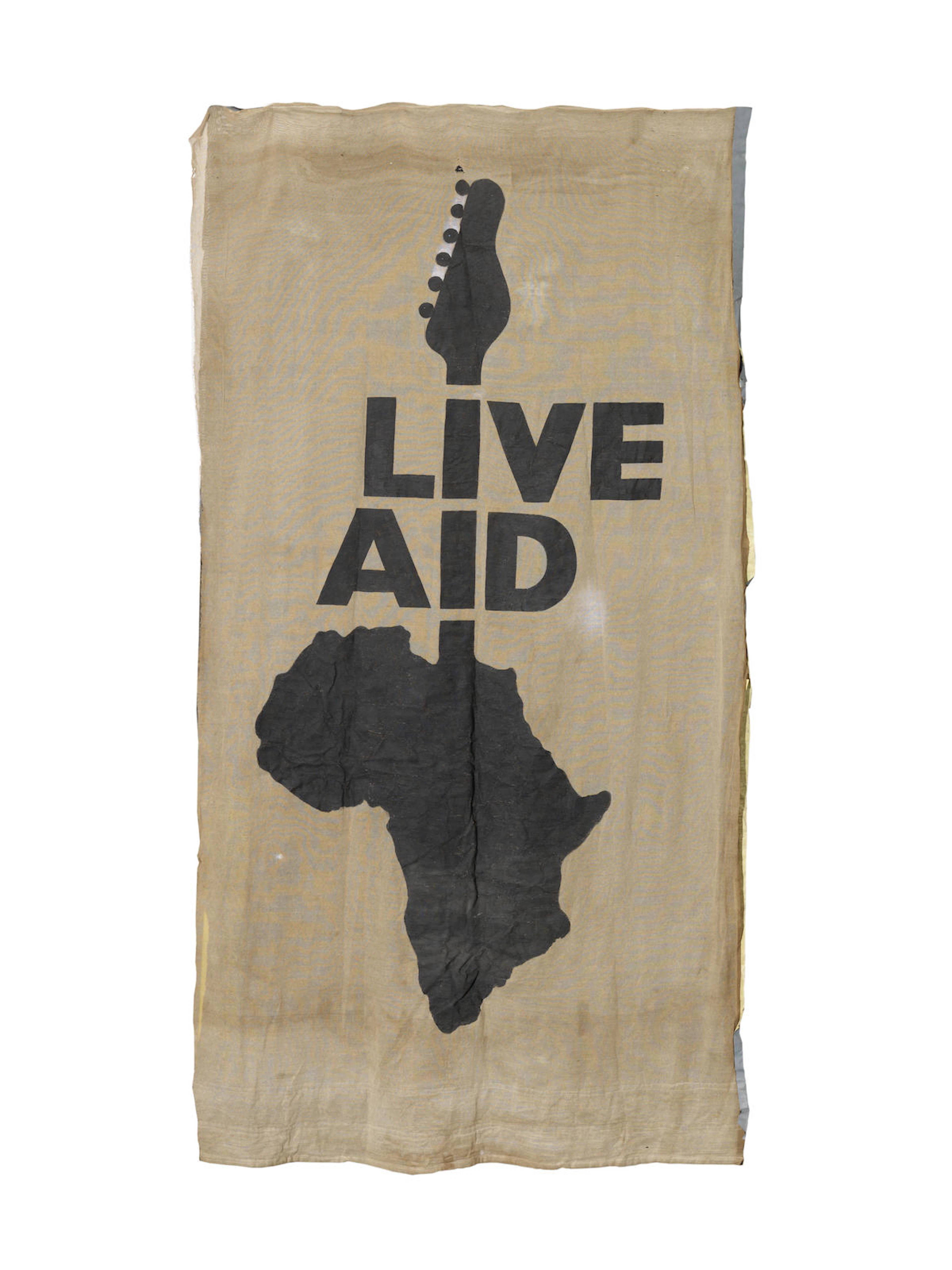 Live Aid: A large stage used backdrop for 'Live Aid' at Wembley Stadium, London, 13th July 1985,