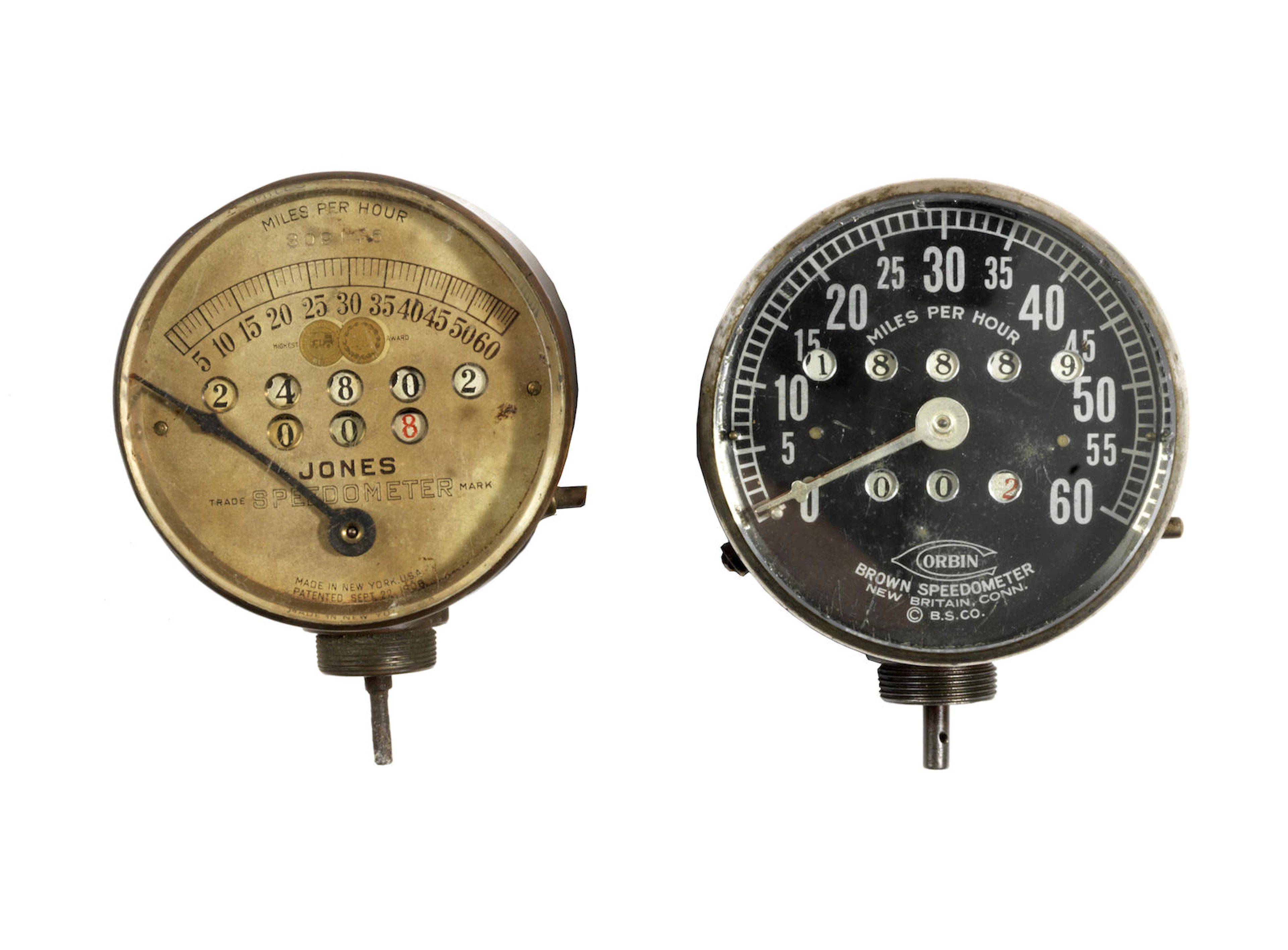 Two American 60mph speedometers,