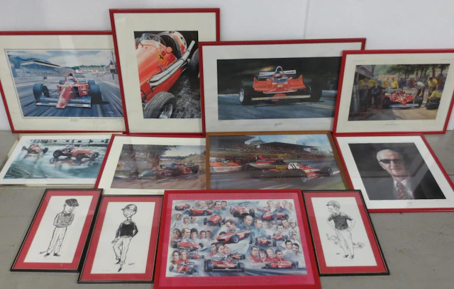 Assorted Ferrari Formula 1 prints and posters,
