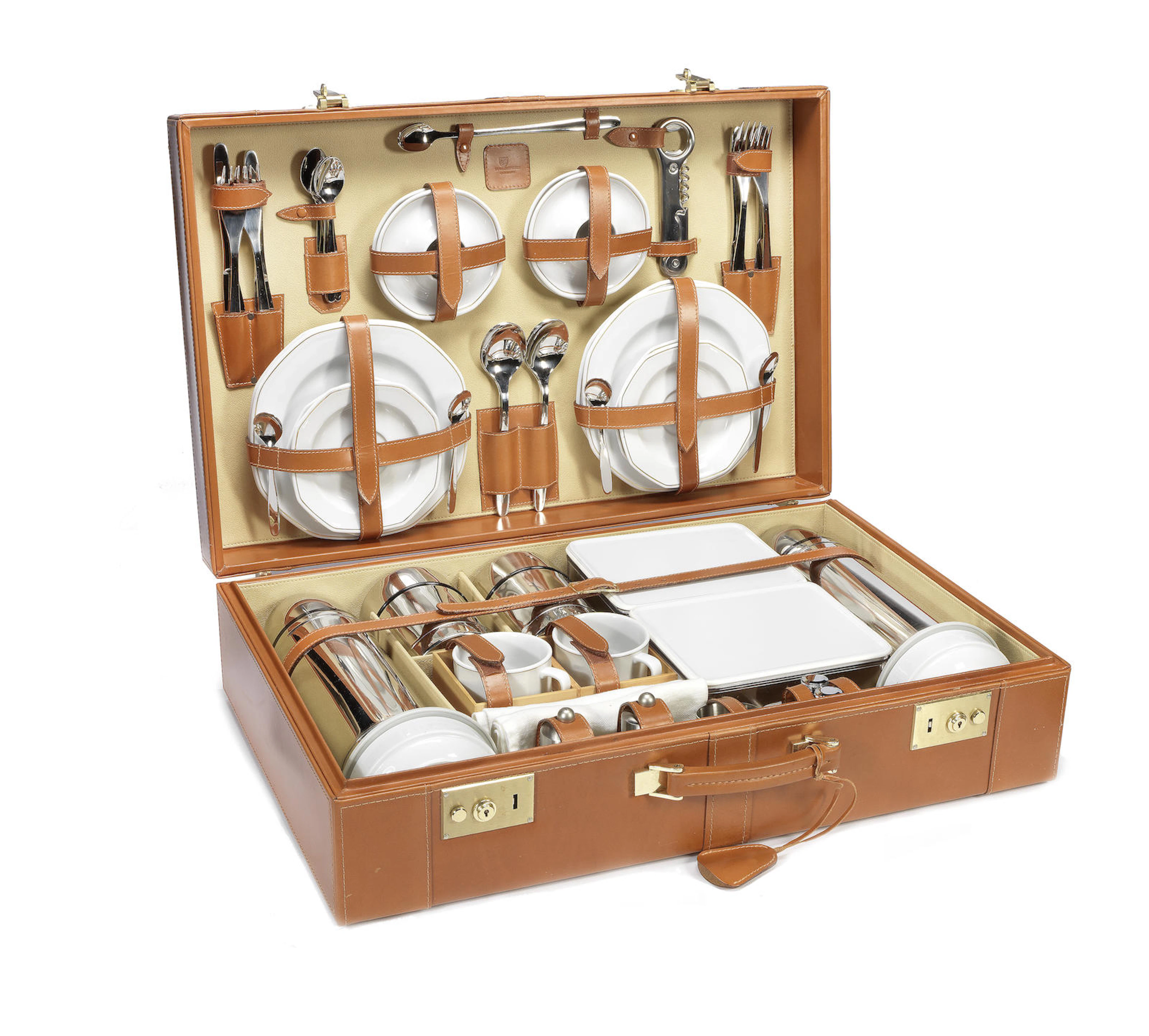 A leather-cased picnic set for four persons by Travel Companion of Germany,