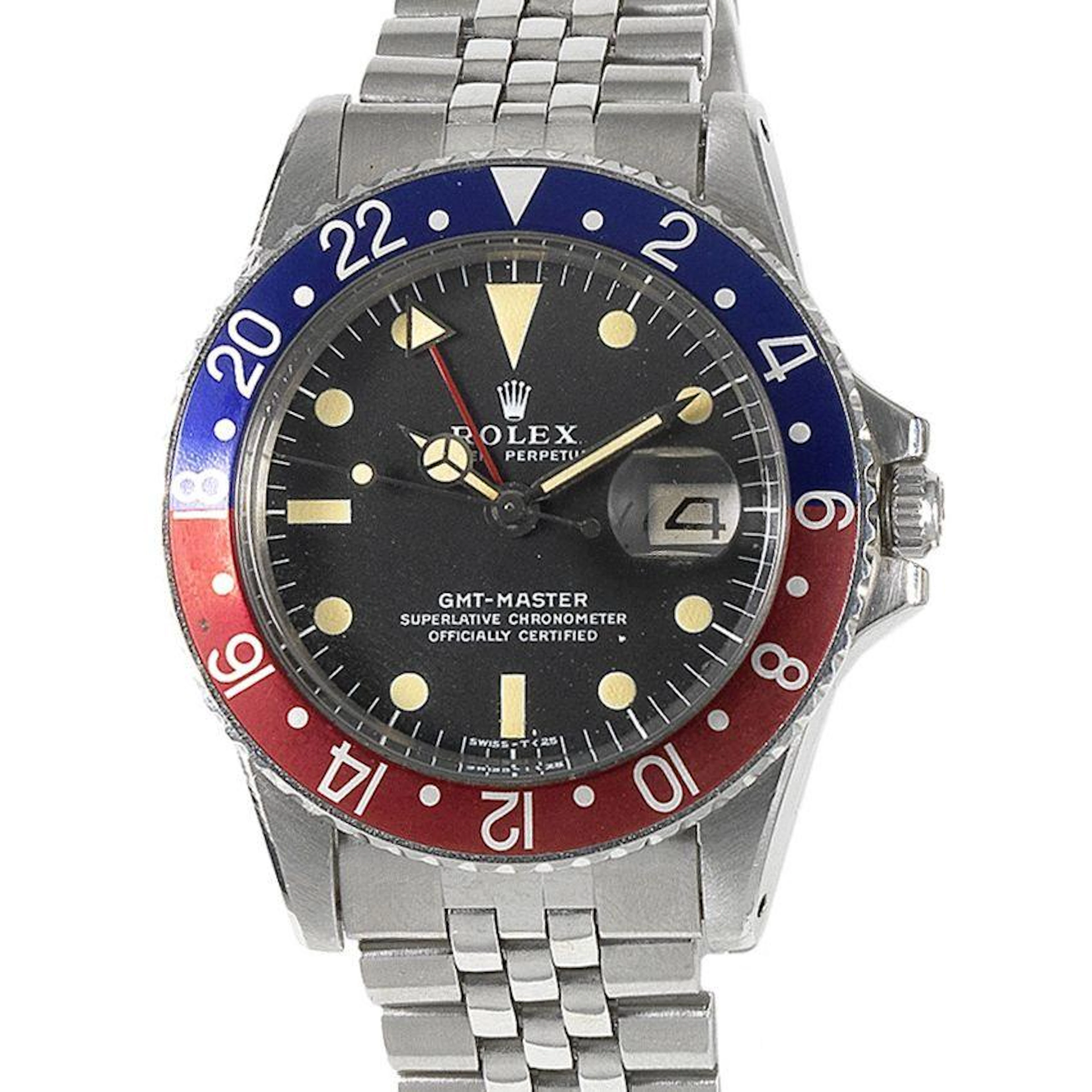 Rolex. A Stainless Steel Automatic Calendar Bracelet Watch with 24-hour indication, GMT Master, Ref:1675, Serial No.338****, Movement No