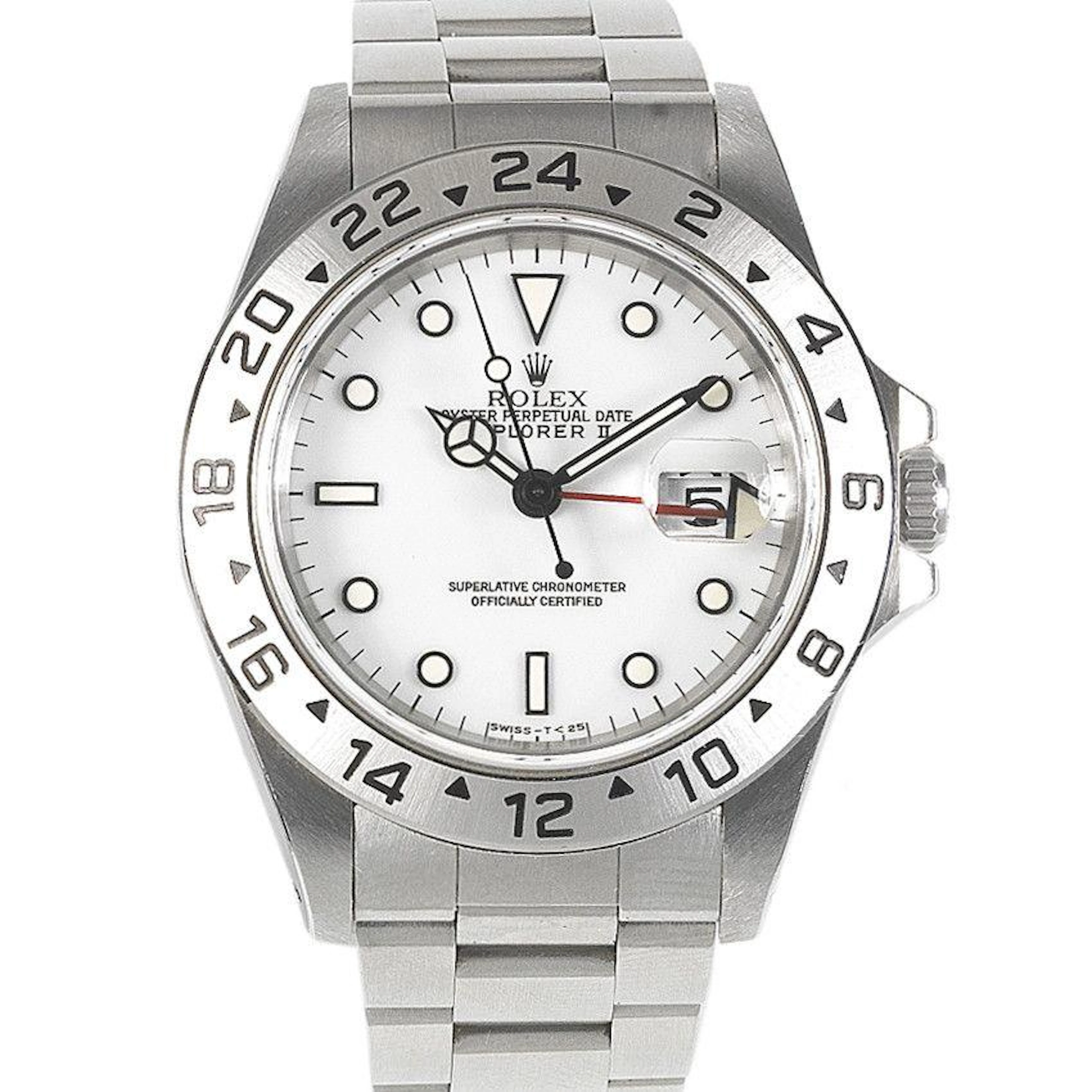 Rolex. A Stainless Steel Automatic Calendar Bracelet Watch with dual time zone, Explorer II, Ref:16570, Serial No.T79****, Movement No