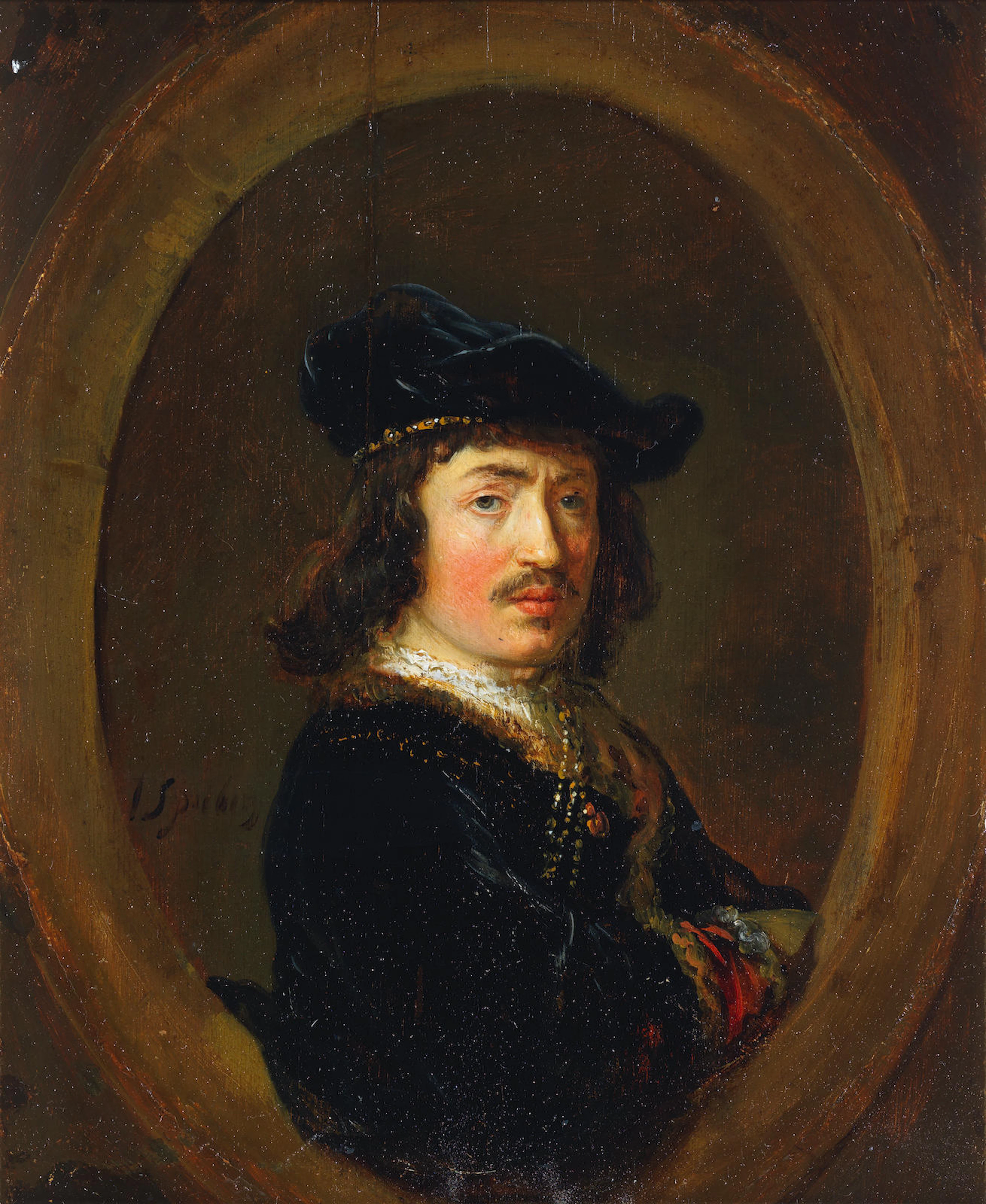 Portrait of a gentleman, half-length, in black costume, within a painted oval