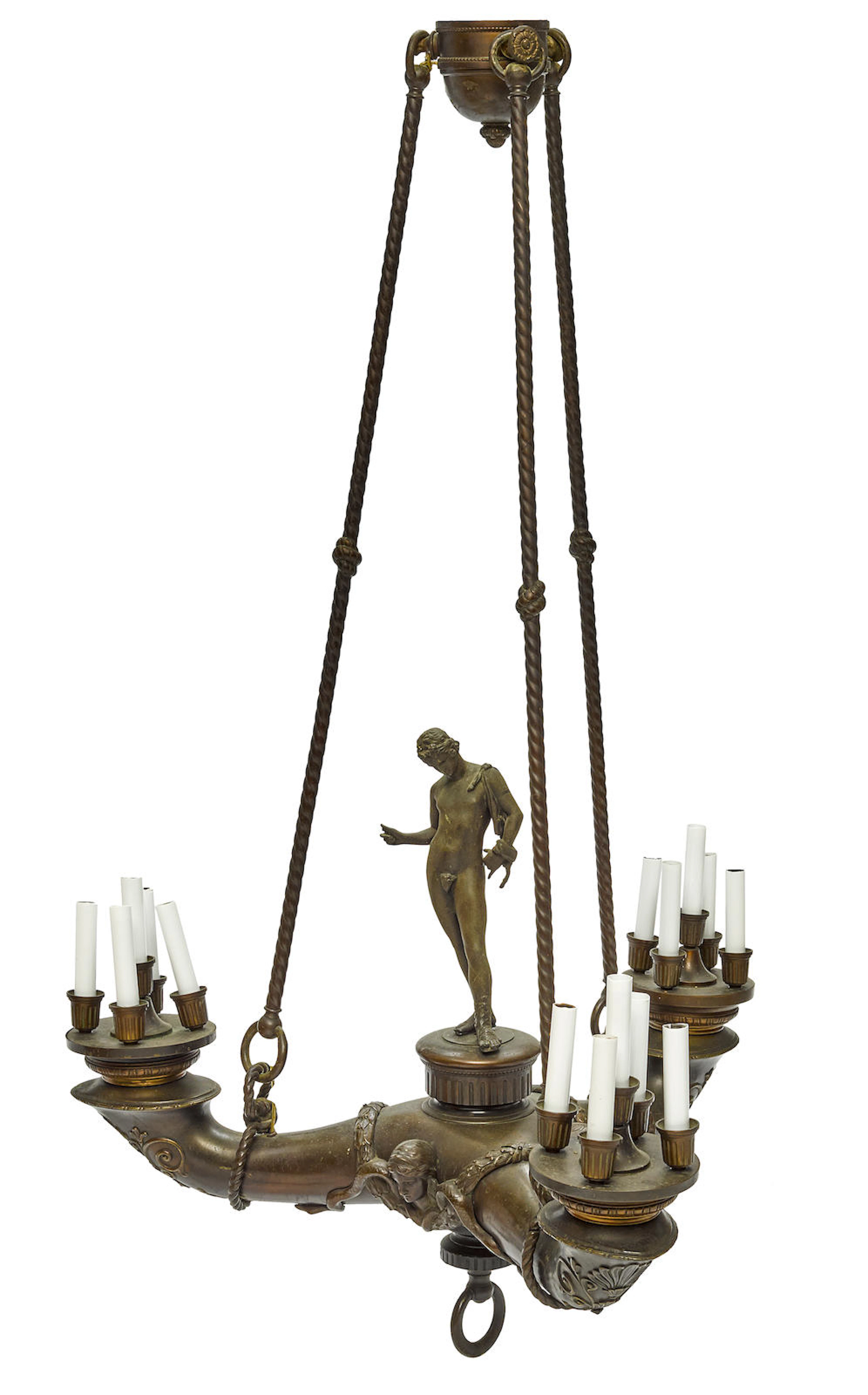 An Empire style gilt and patinated bronze chandelier first half 20th century