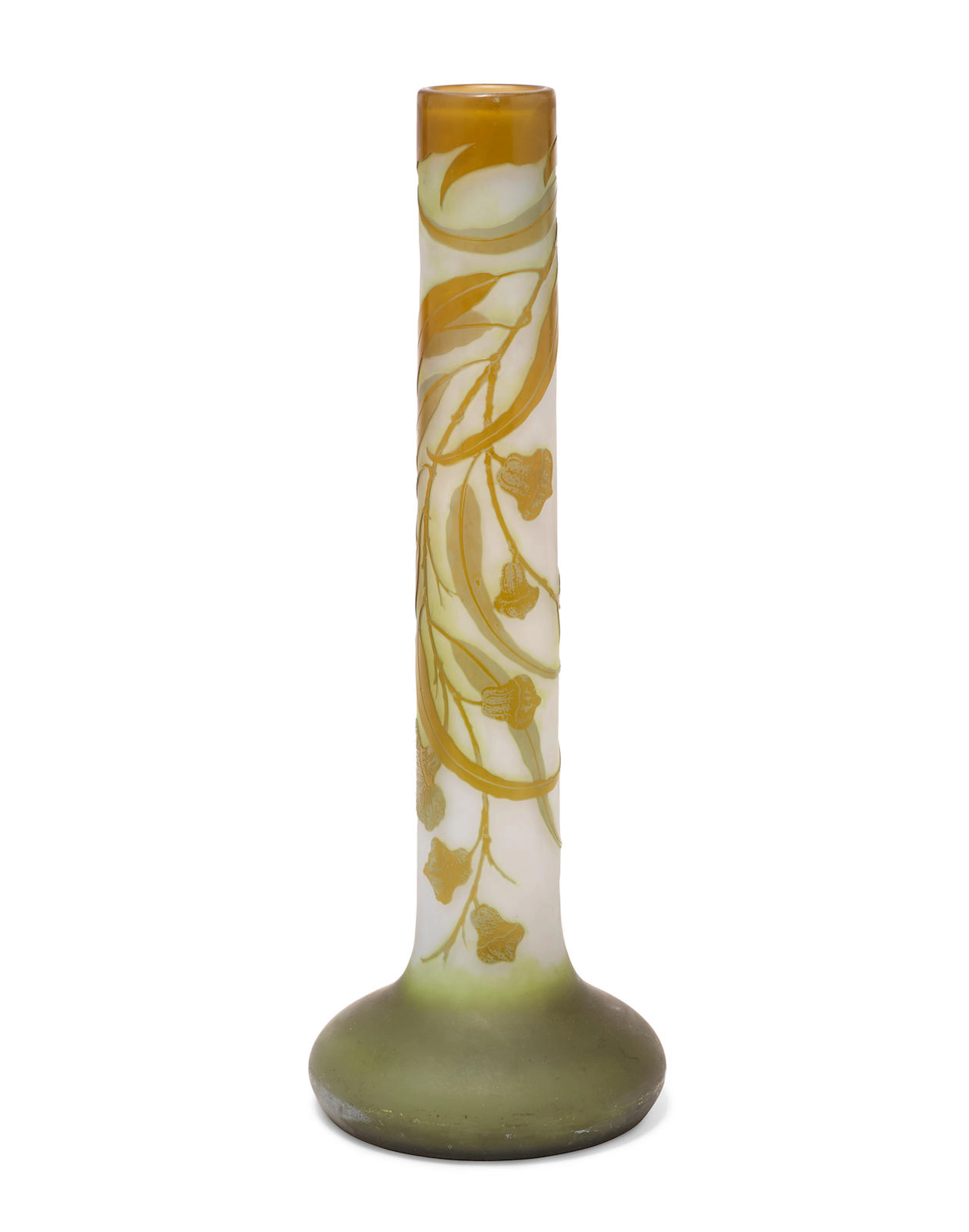 A Gallé cameo glass Eucalyptus vasecirca 1900 signed Gallé height 17 1/2in (44.5cm)