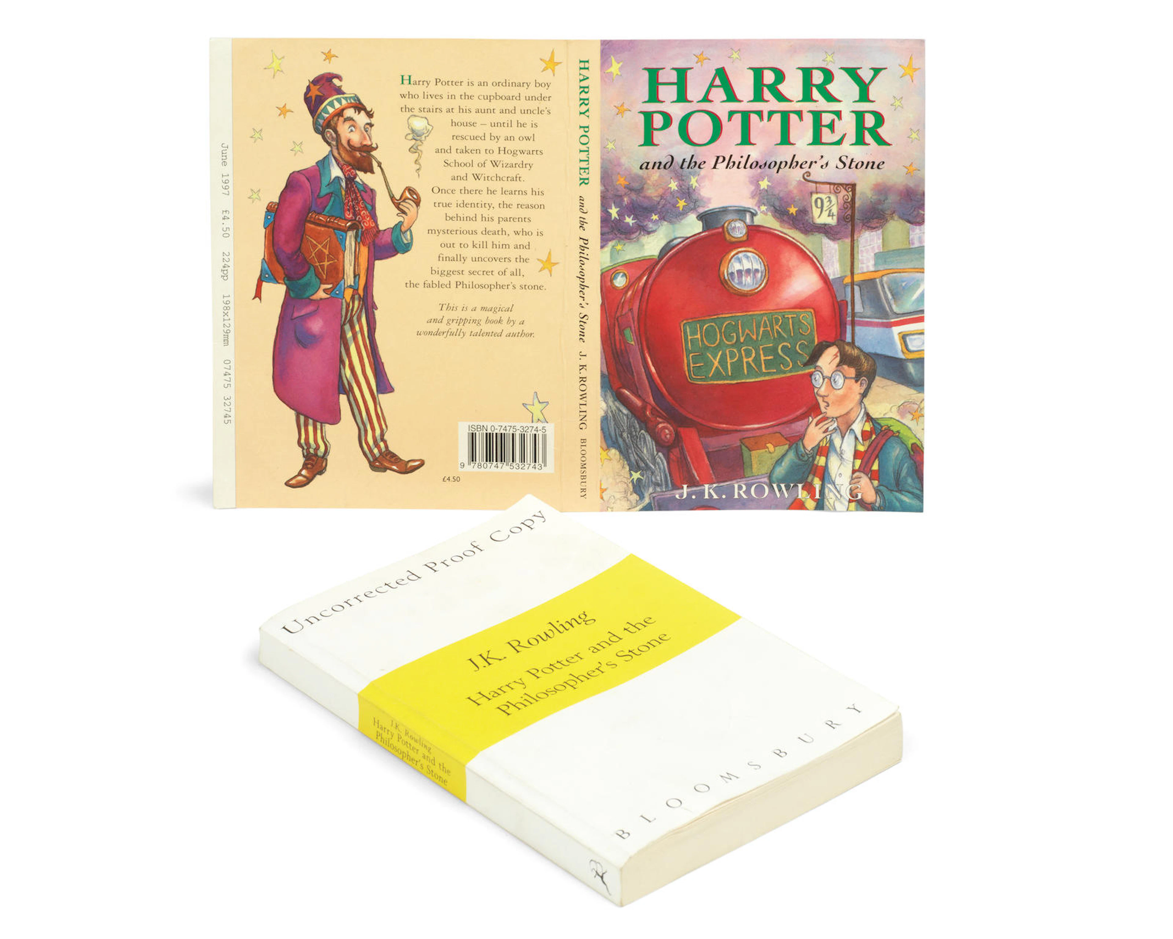 ROWLING (J.K.) Harry Potter and the Philosopher's Stone, UNCORRECTED PROOF COPY, Bloomsbury, 1997; together with a COLOUR PROOF OF THE COVER OF THE FIRST EDITION (2)