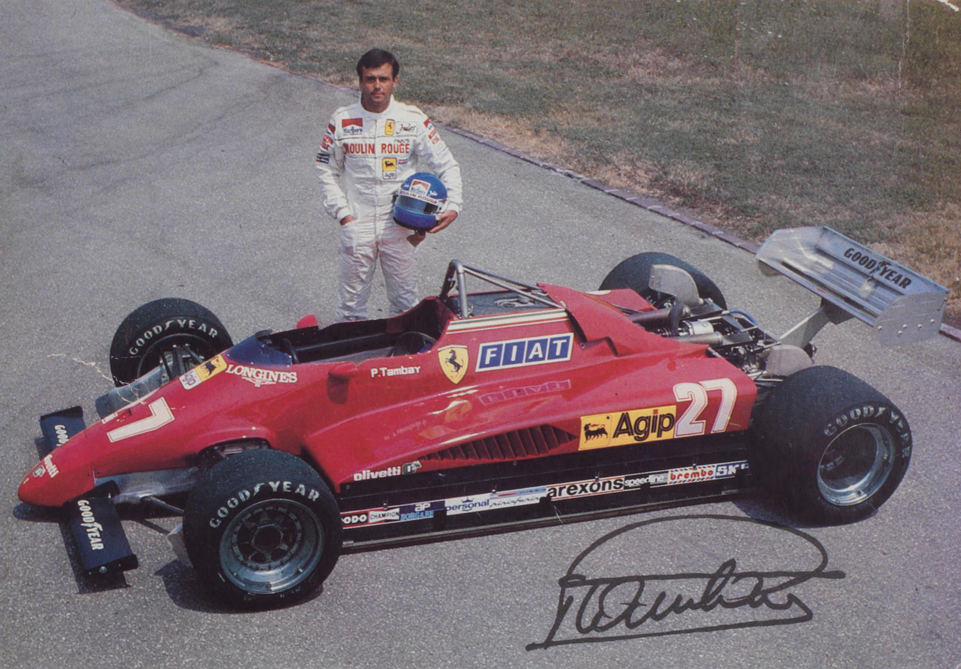 A signed Ferrari postcard from Enzo Ferrari,