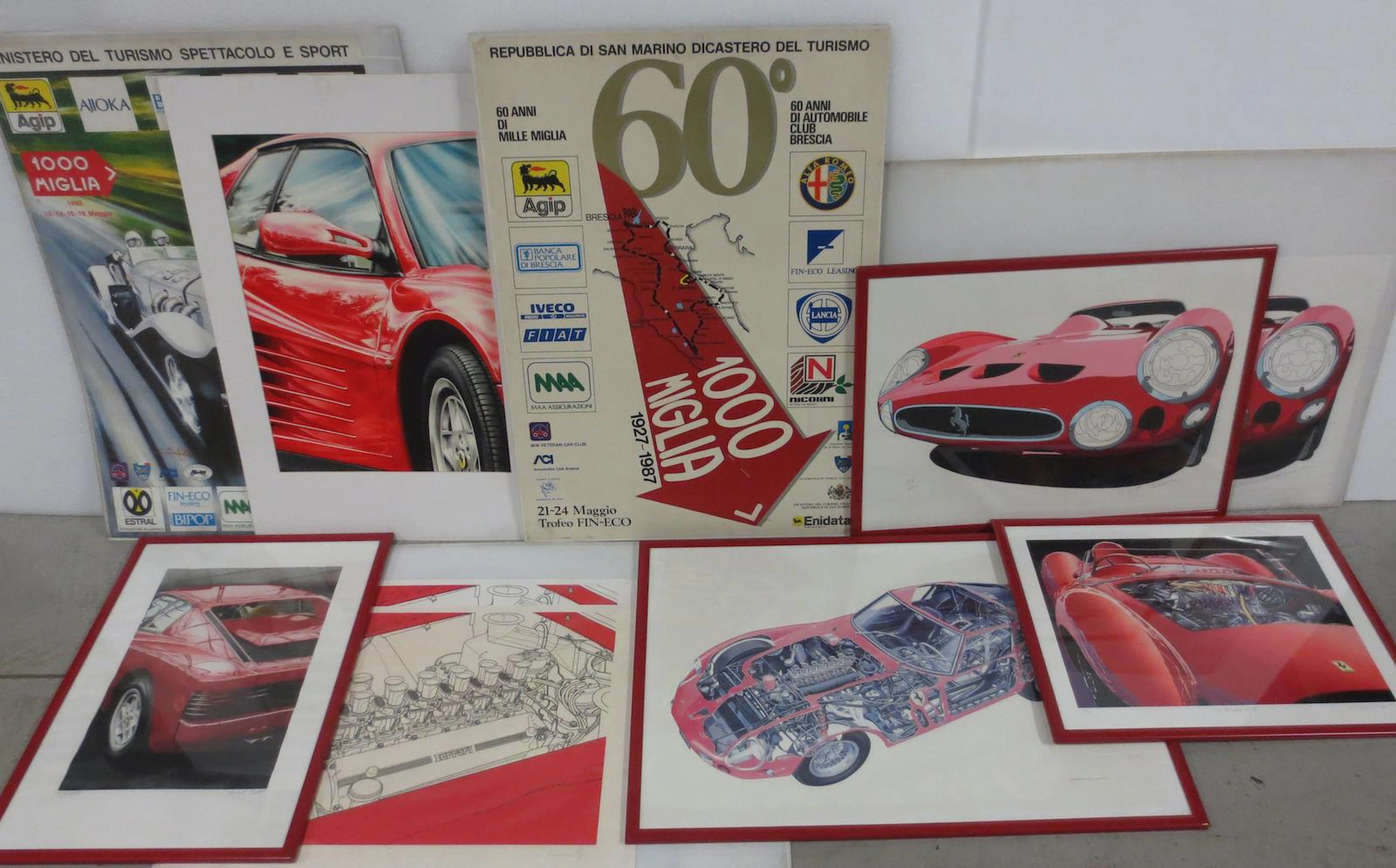 Assorted Ferrari artwork, prints and posters,
