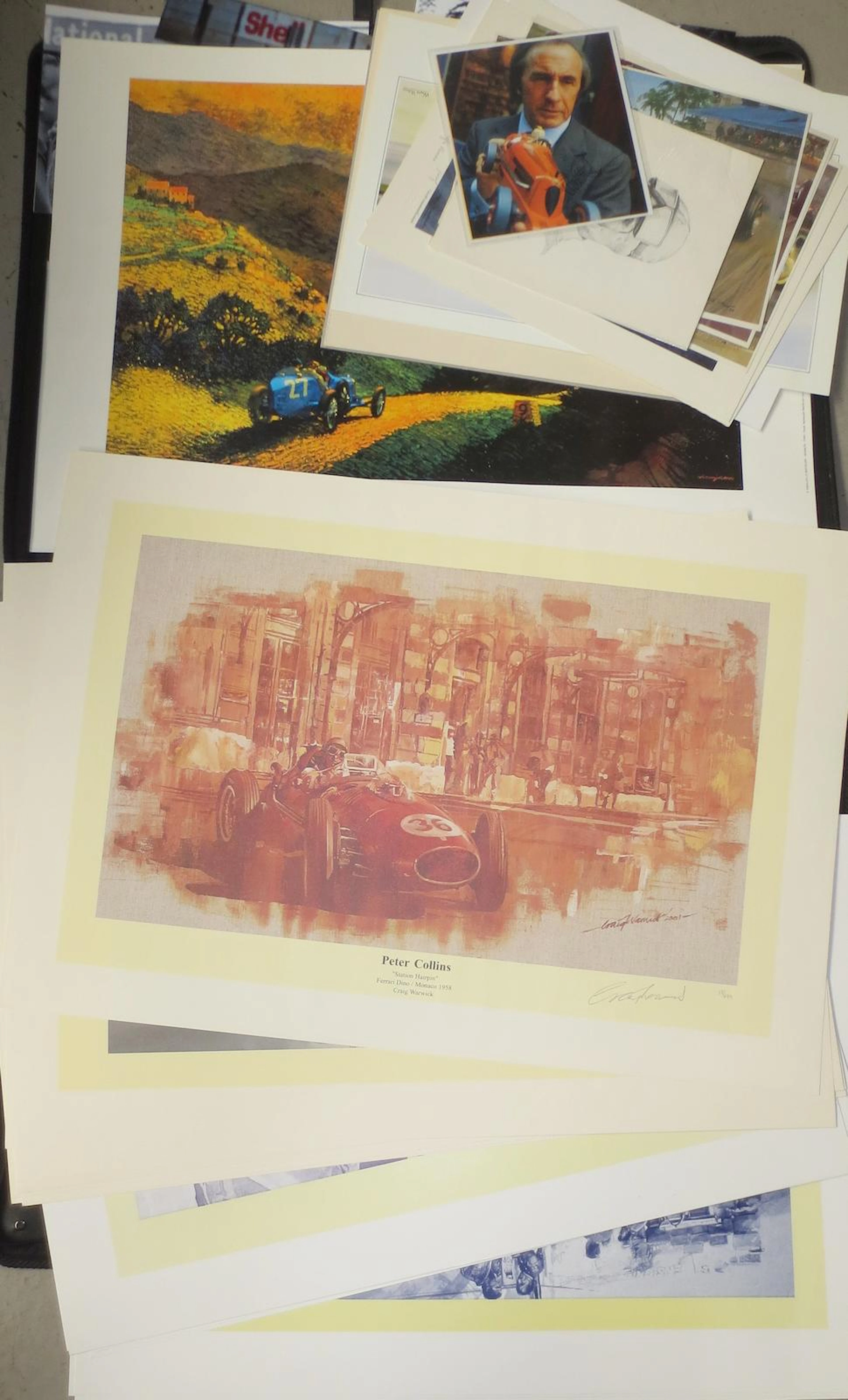 Assorted motor racing prints,