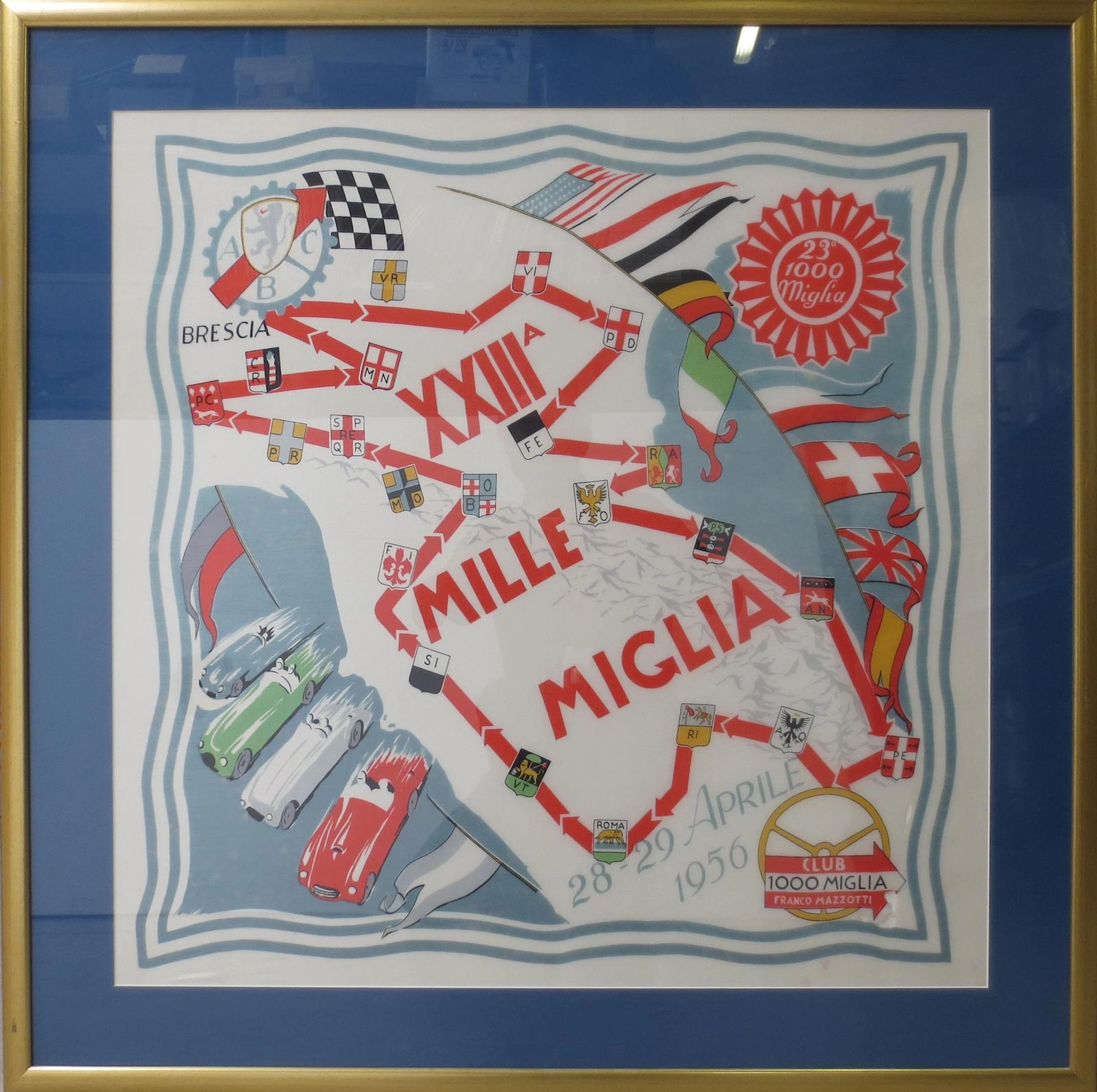 A 1956 XXIII Mille Miglia silk scarf,