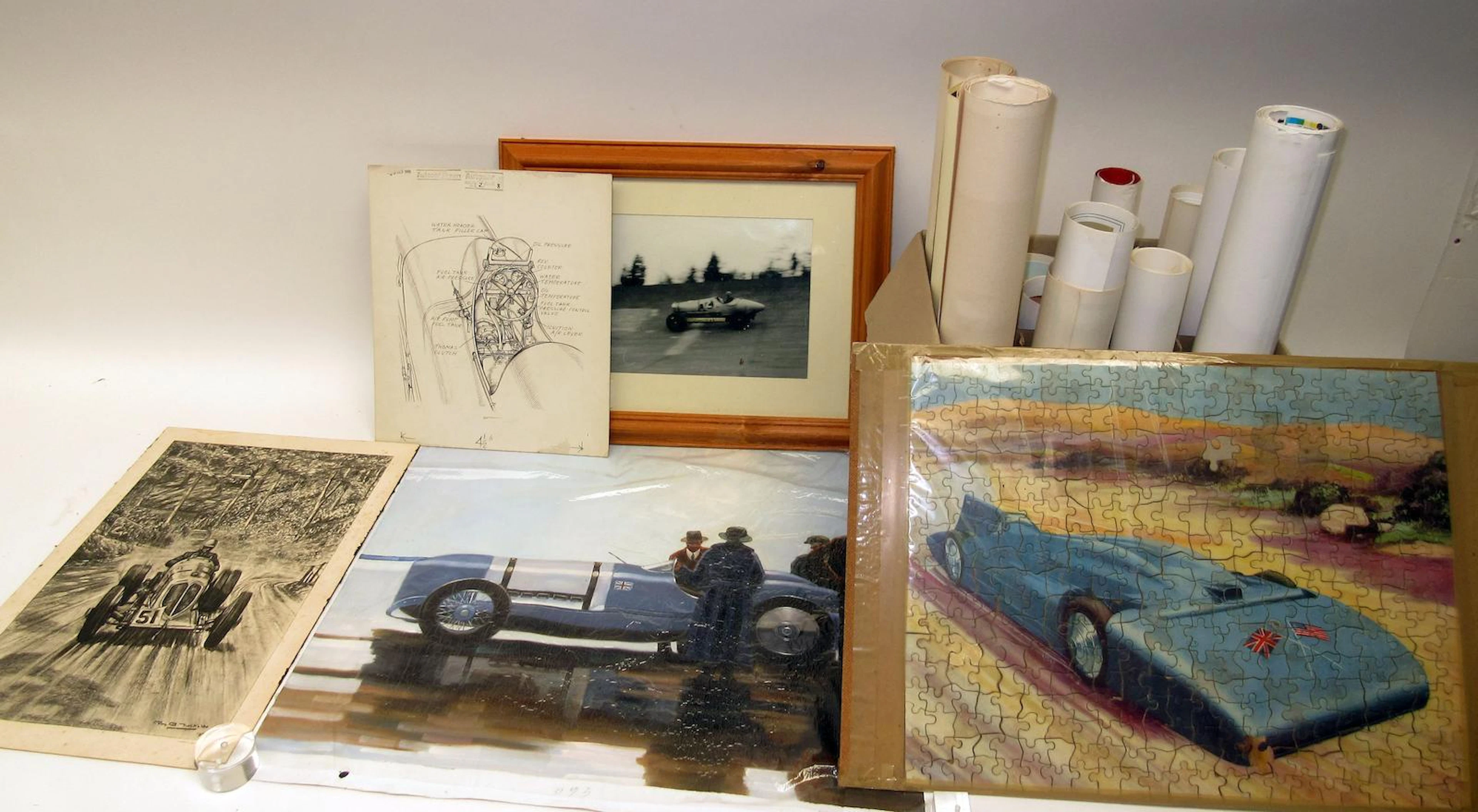 Assorted Motoring art, prints and posters,