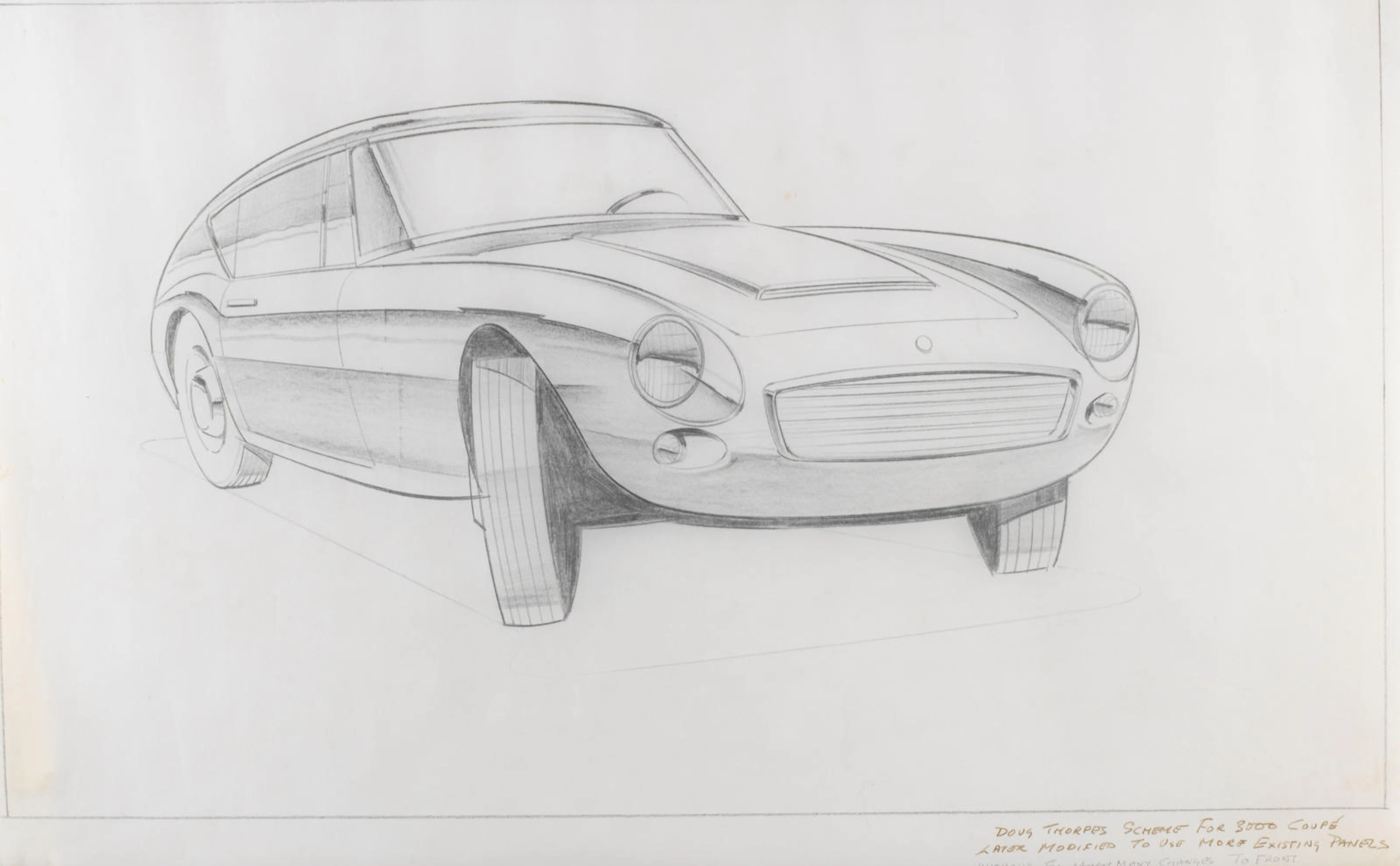 "Doug Thorpe's Scheme for 3000 Coupe....", a pencil drawing on drafting paper,