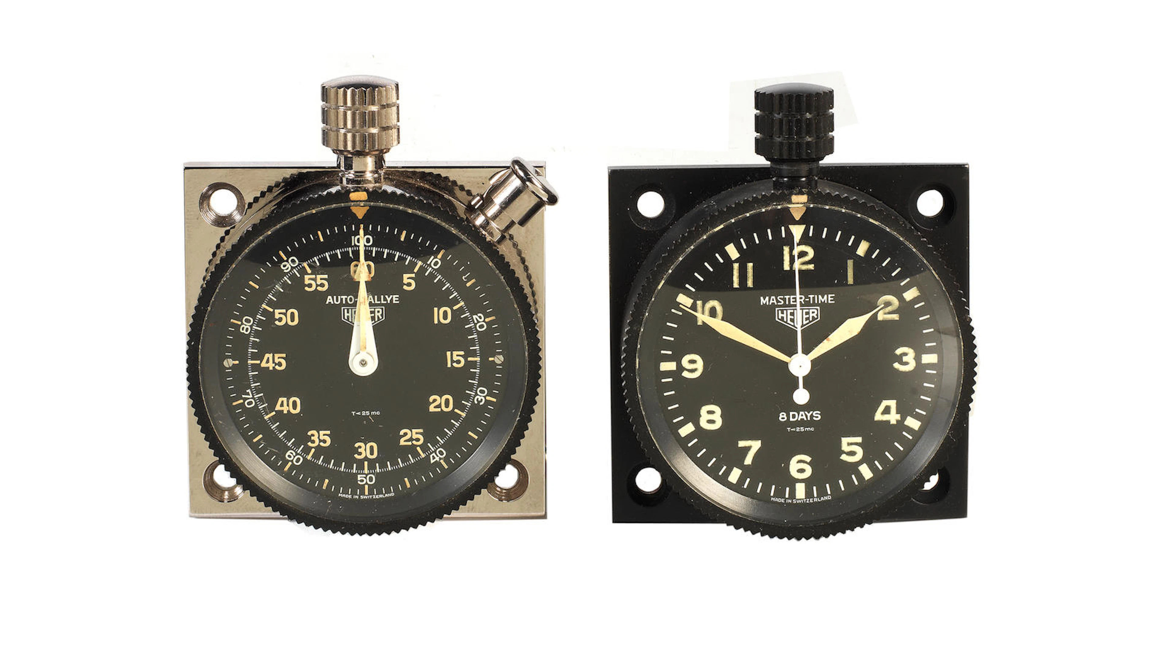 Heuer Master-Time and Auto-Rallye dashboard clocks,