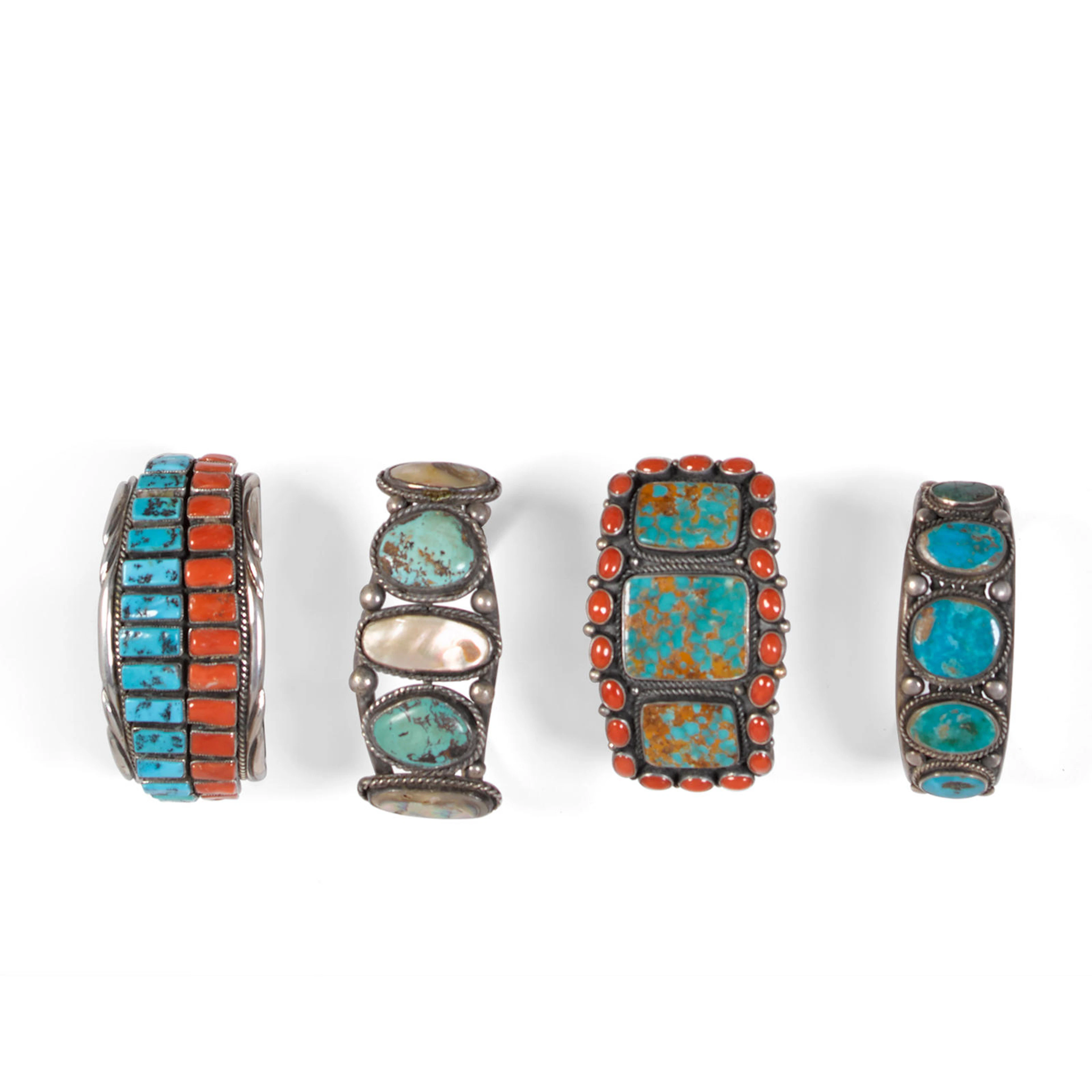 Four Navajo or Zuni bracelets
