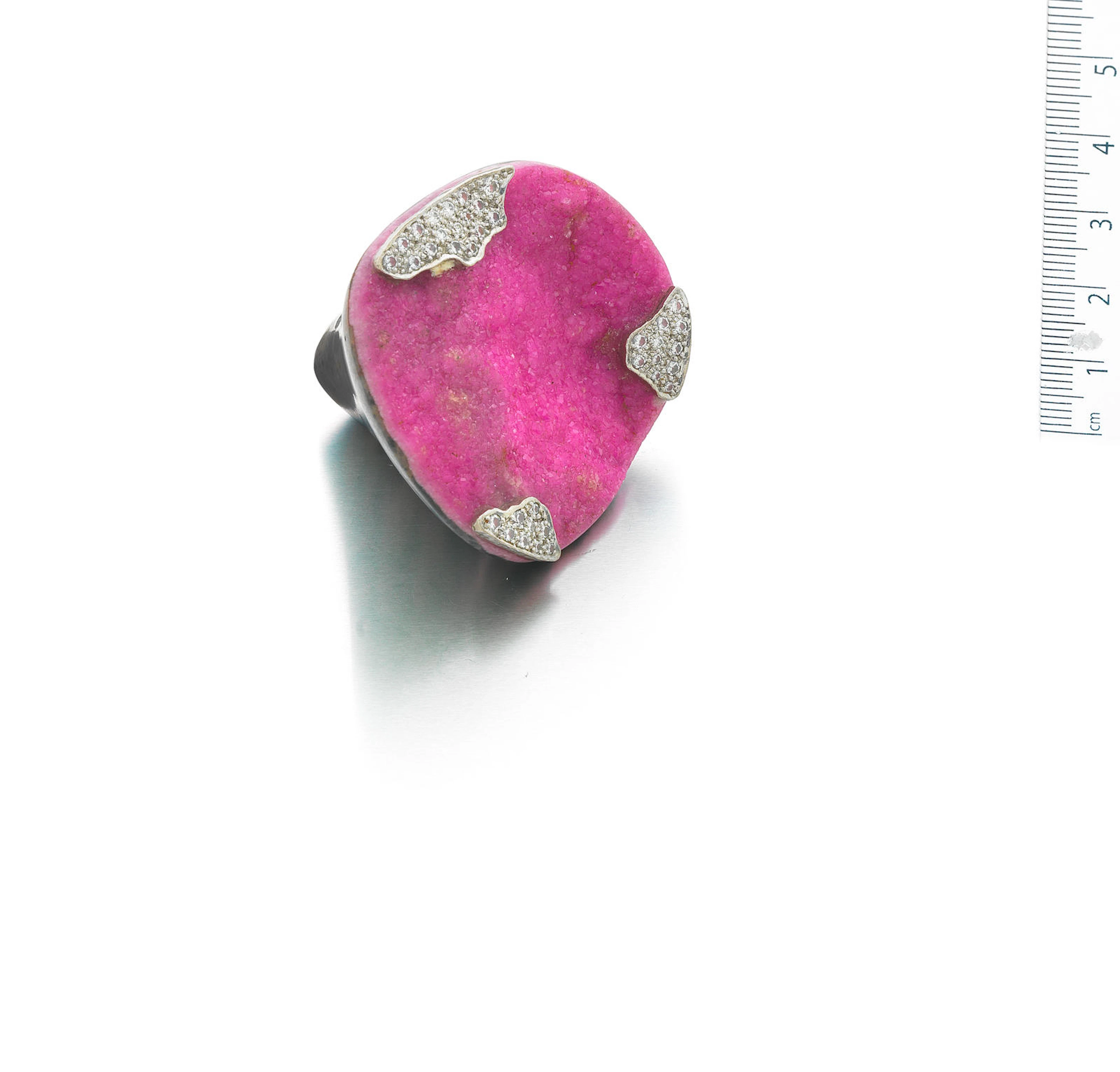 A cobaltoan calcite and diamond ring, by Grima, 2004