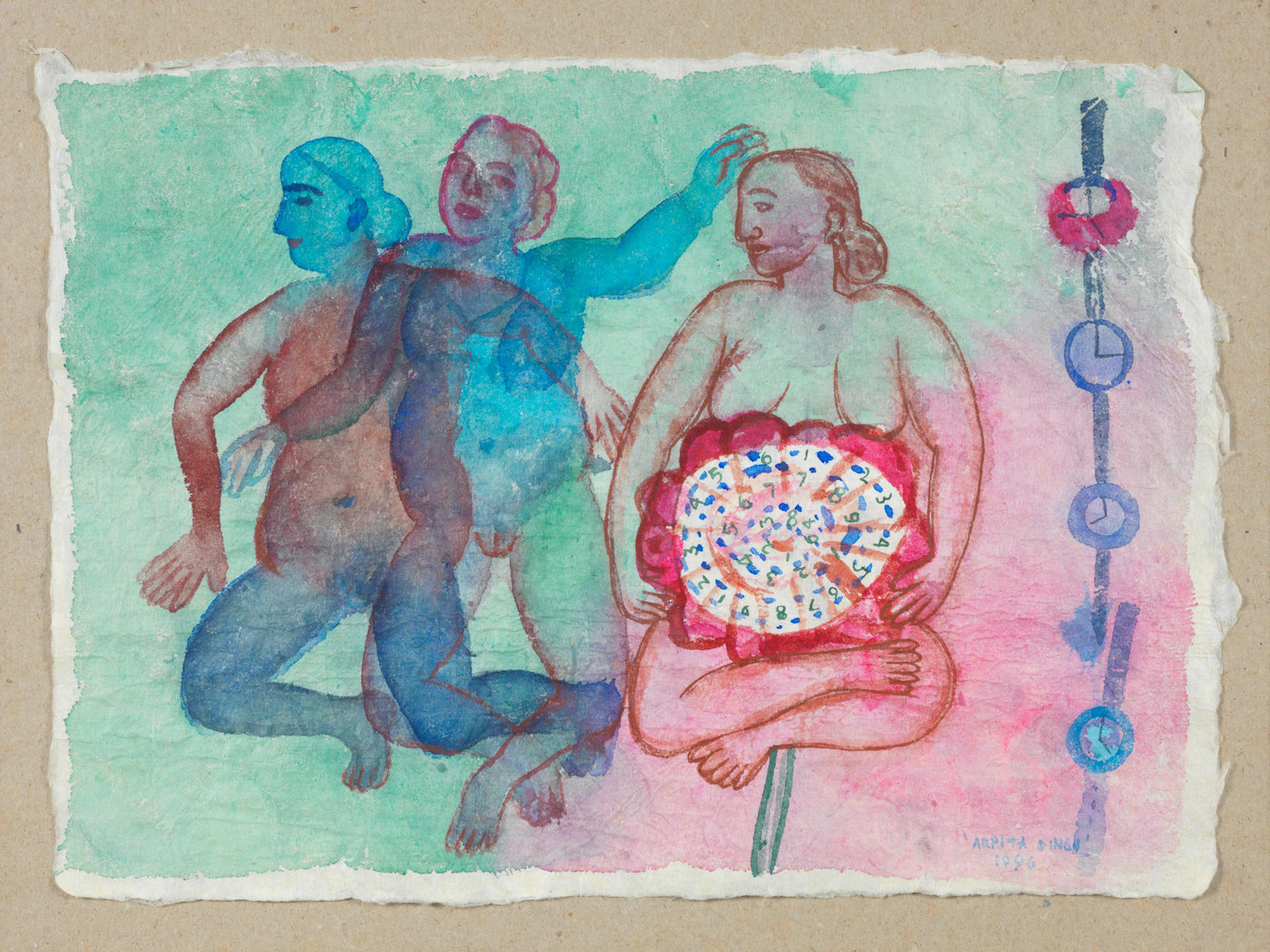 Arpita Singh (India, 1937) Three Paintings from the Famine Series