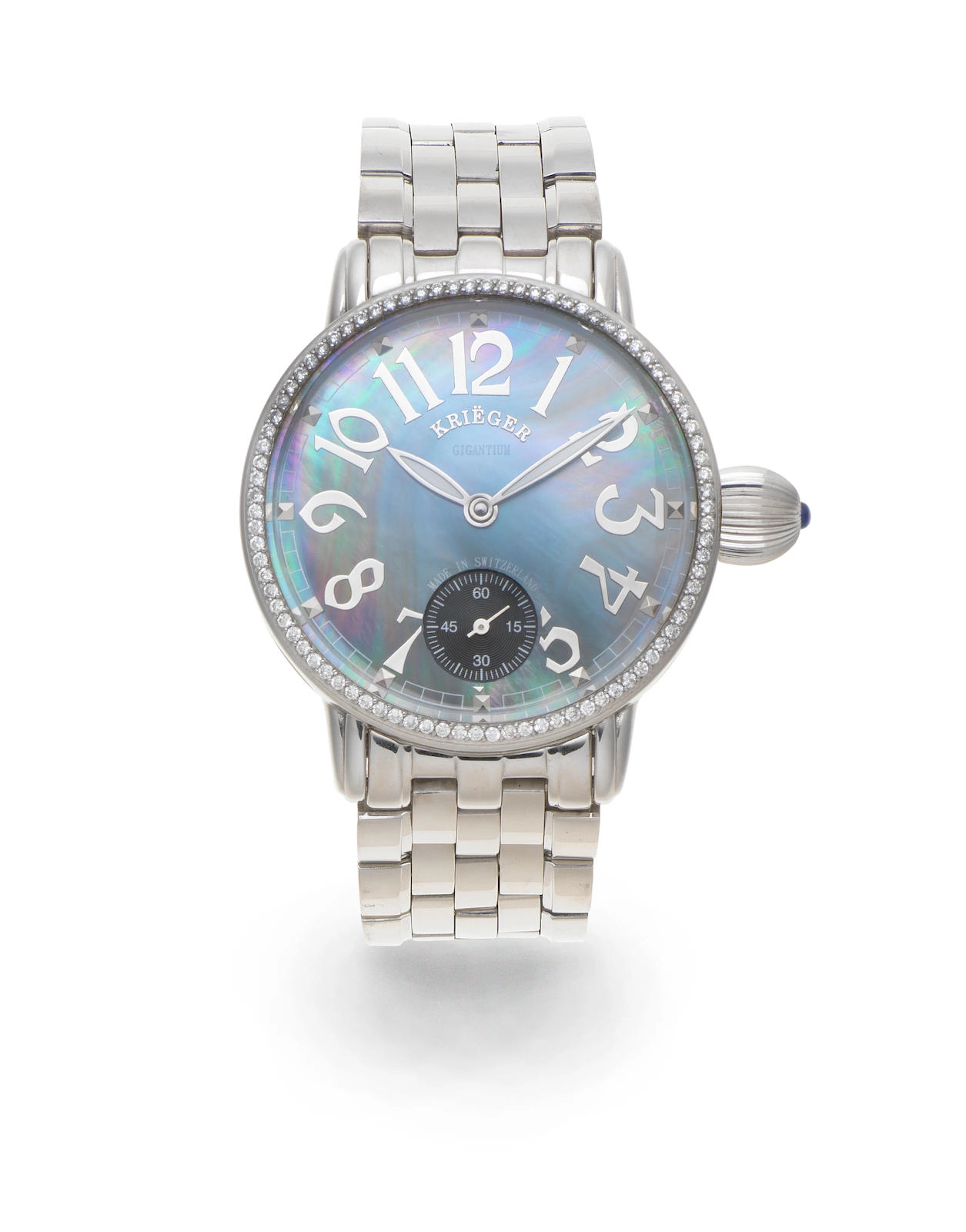 Krieger. An oversized stainless steel and diamond set manual wind bracelet watch Gigantium, Limited Edition No